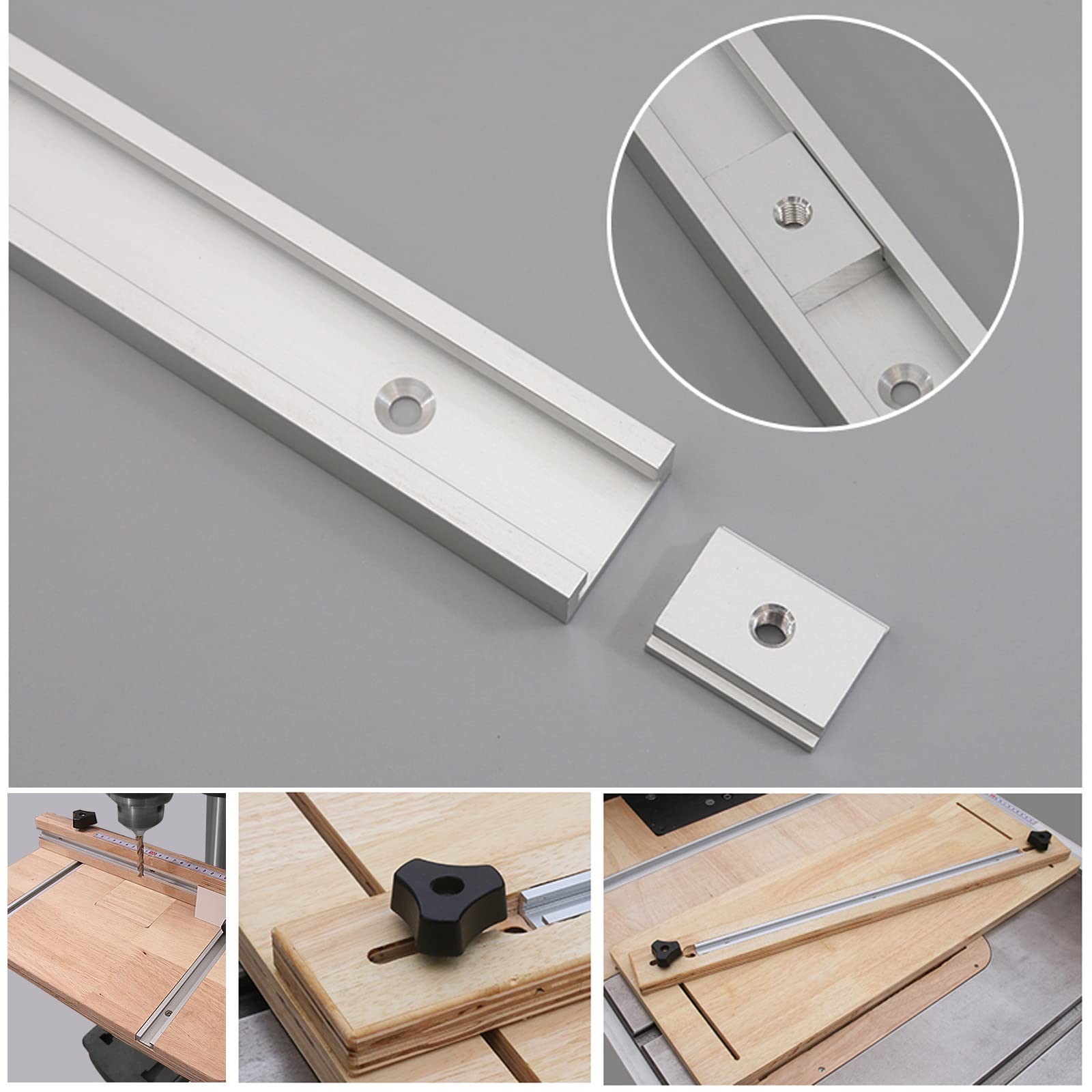 2Pcs Rail De Guidage Aluminium T Track T-Track 300 400 500 800 Mm, Woodworking Alliage D'aluminium Rail Bar Slider Woodworking T-Slot Mitre Track Fente De Montage De Gabarit Avec Vis