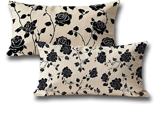 Funda Almohada 60x80 Doble Cara Negro Flores Patrón Terciopelo Cojines Sofa, con Cremallera Oculta Decoracion Otoño Funda Cojin, Hogar Habitacion Jardín Halloween Decoracion Fundas Cojines m-282