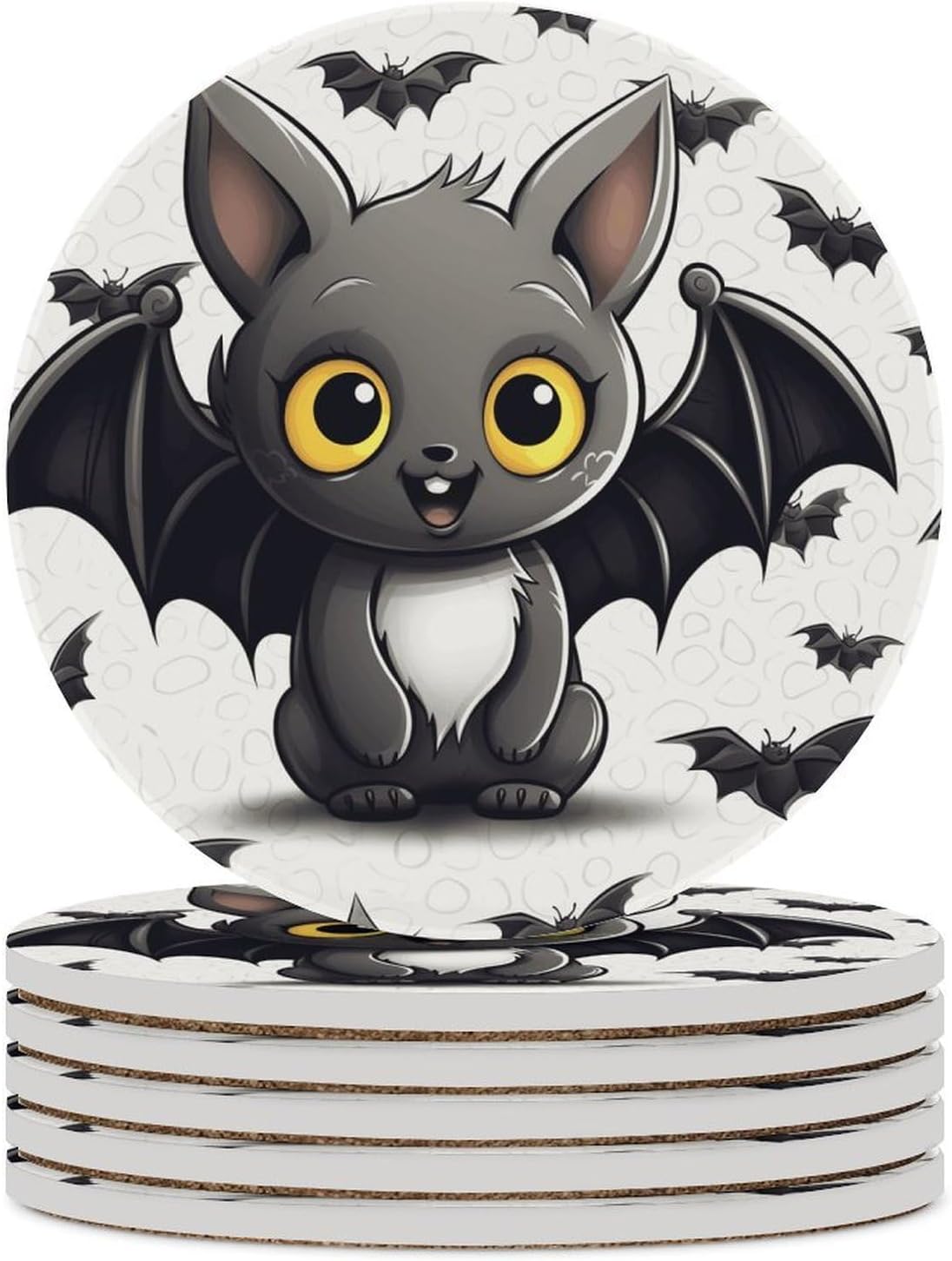 Cute Bat Coaster with Cork Base Drink Coasters for Coffee Table Decor Modern Cup Coasters with Non-Slip & Heat-Resistant Cute Ceramic Table Coaster for Home Dining