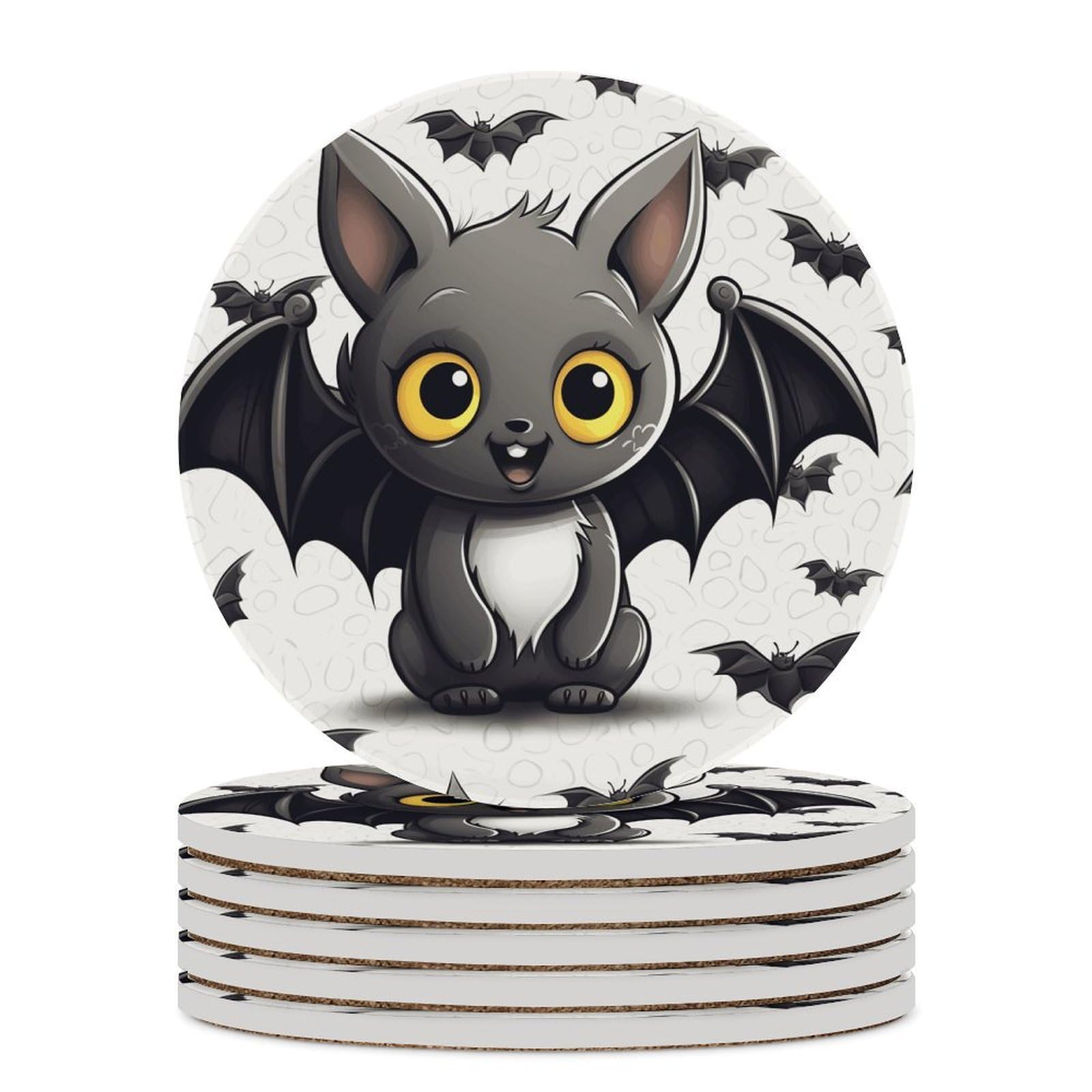 Cute Bat Coaster with Cork Base Drink Coasters for Coffee Table Decor Modern Cup Coasters with Non-Slip & Heat-Resistant Cute Ceramic Table Coaster for Home Dining
