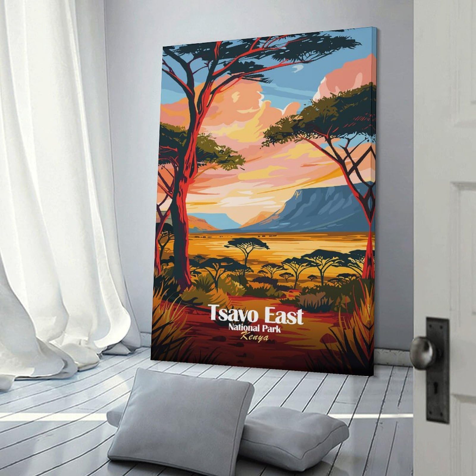 Junmoney Tsavo East National Park Kenya Art Hanging Wall Art 20x30inch(50x75cm), for New Homes, Bedrooms Or Workspaces, Thoughtful Wall Decor for Art Lovers