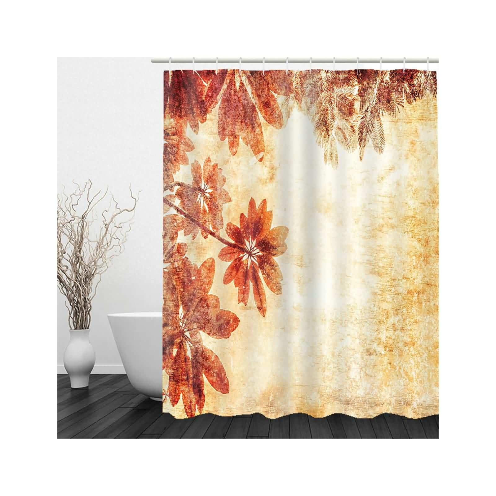 Rideau douche orange feuilles d'hiver en polyester écologique pour salle de bain saine