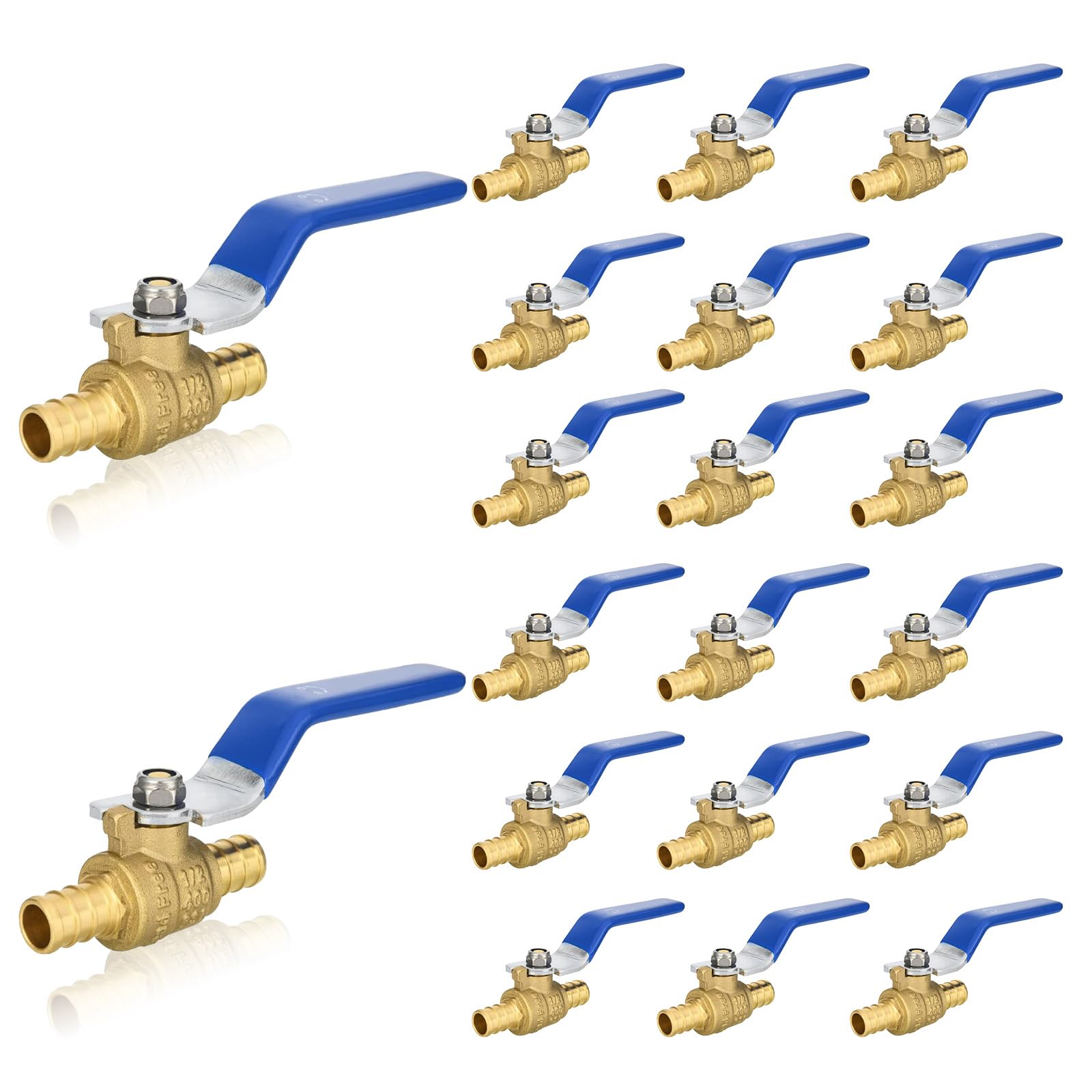 Válvula de Bola de crimpado PEX, válvula de Cierre de Paso Completo PEX de 1/2 Pulgada (Paquete de 20, manija Azul) (VALVE009-20Pack)