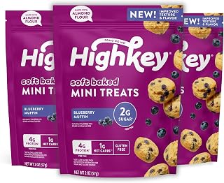 HighKey Low Sugar Blueberry Muffins - 2oz Low Carb Keto Snack 3-Pack, Gluten Free Mini Muffins with Oat Fiber, Healthy Sweet Breakfast or Dessert