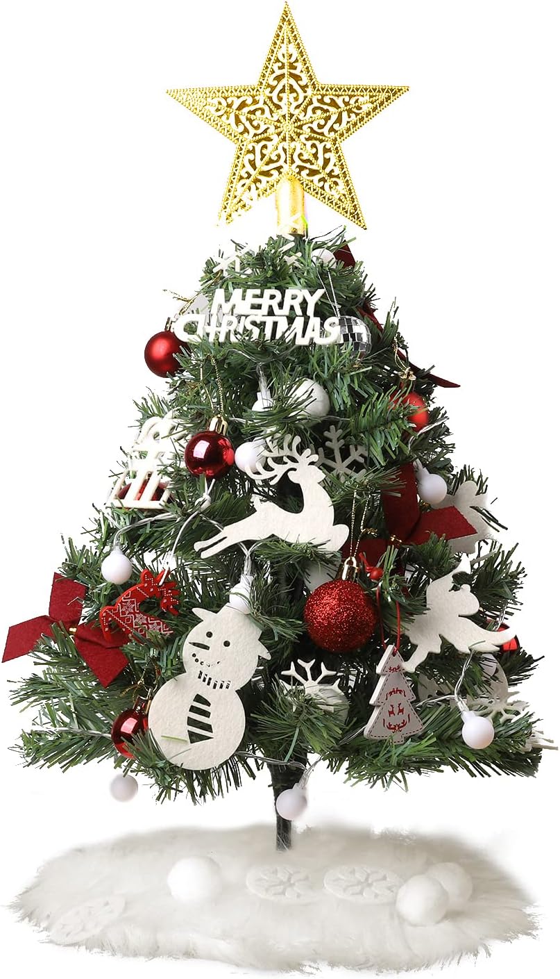 2ft Mini Tabletop Christmas Tree, Artificial Small Christmas Tree with Battery Operated Lights, Ornaments and Storage Bag, Mini Xmas Tree for Christmas Home Decorations 2ft Mini Tabletop Christmas Tree, Artificial Small Christmas Tree with Battery Operated Lights, Ornaments and Storage Bag, Mini Xmas Tree for Christmas Home Decorations