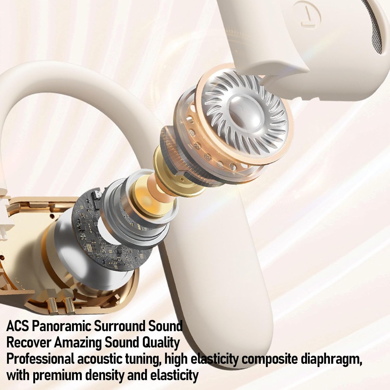 Internal components of an Alomejor earbud, illustrating sound technology.