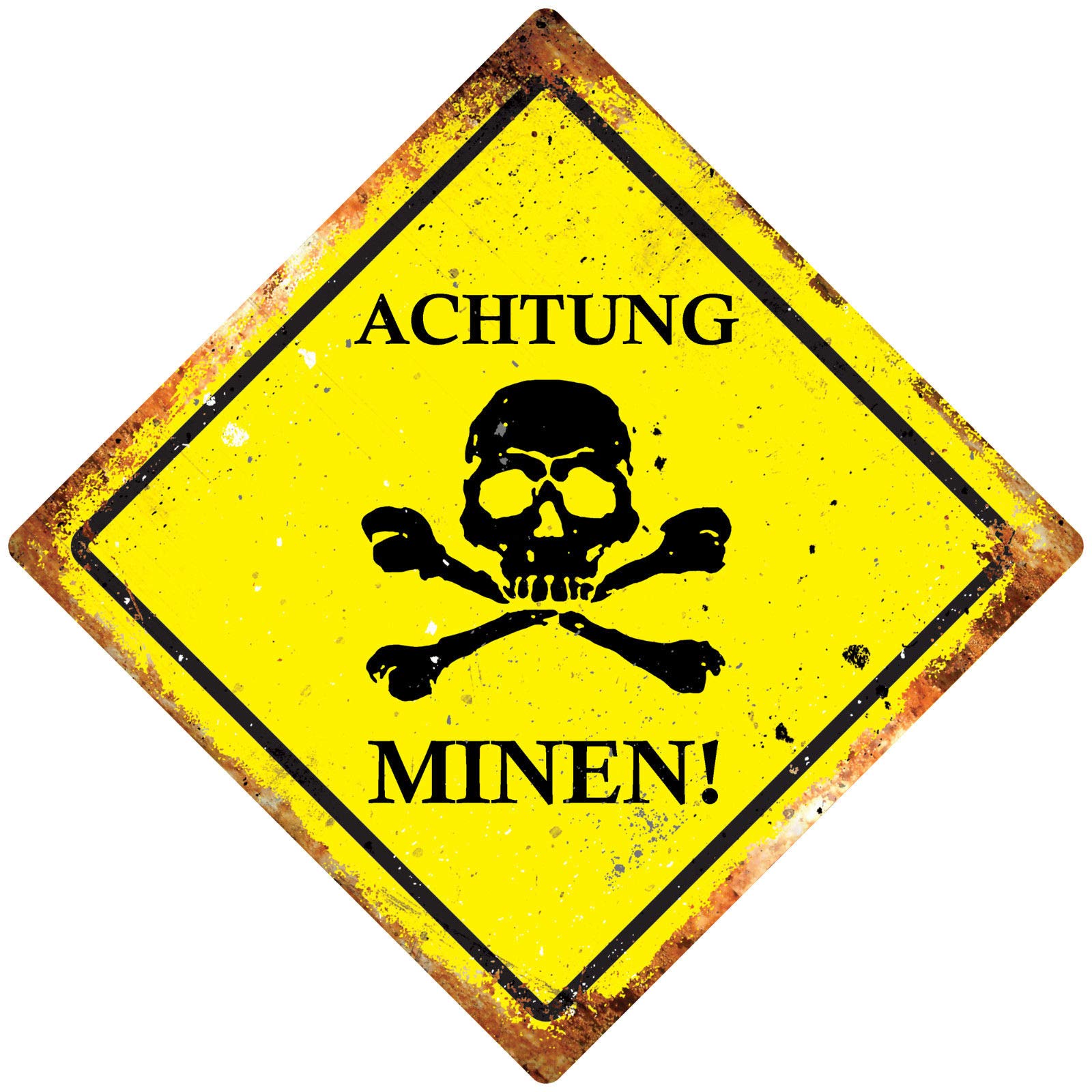Cirrus Wtf | Achtung Minen! | Diamond Metal Wall Sign Plaque Art | Warning Ww2 (Small 15Cm X 15Cm)