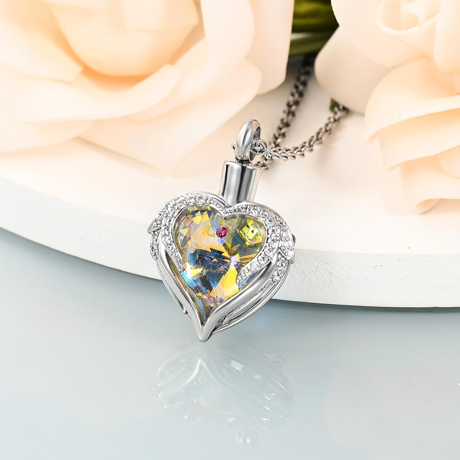 shajwo Cremation Jewelry Angel Wing Heart Urn Necklace for Ashes for Women Memorial Human Pet Ashes Pendant - Image 5