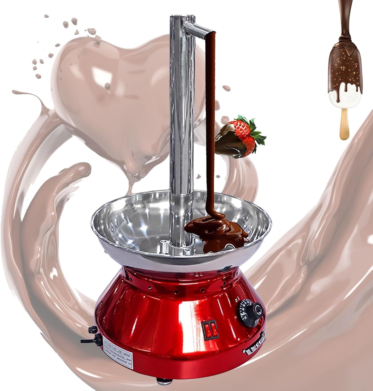 Chocolate Fountain Machine, Faucet Model Chocolate Waterfall Machine, Stainless Steel Chocolates Fountain Warmer with Chocolates Melting Function for Party, Wedding, Birthday (Red)