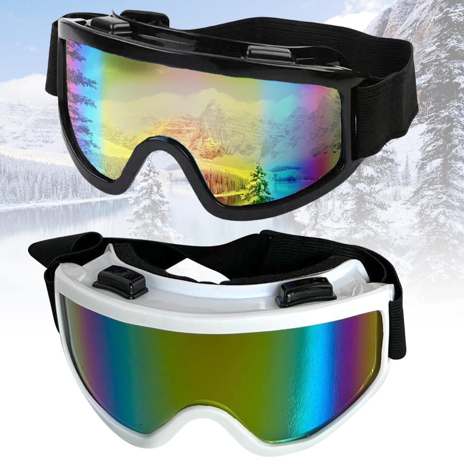 Azonee 2 Pcs Ski Goggles Over Glasses Snow Goggles for Skiing Anti-fog Anti-glare Ski Goggles, Wind Resistance Goggles, Helmet Compatible, for Kids, Teens, Youth, Boys, Girls, Men and Women