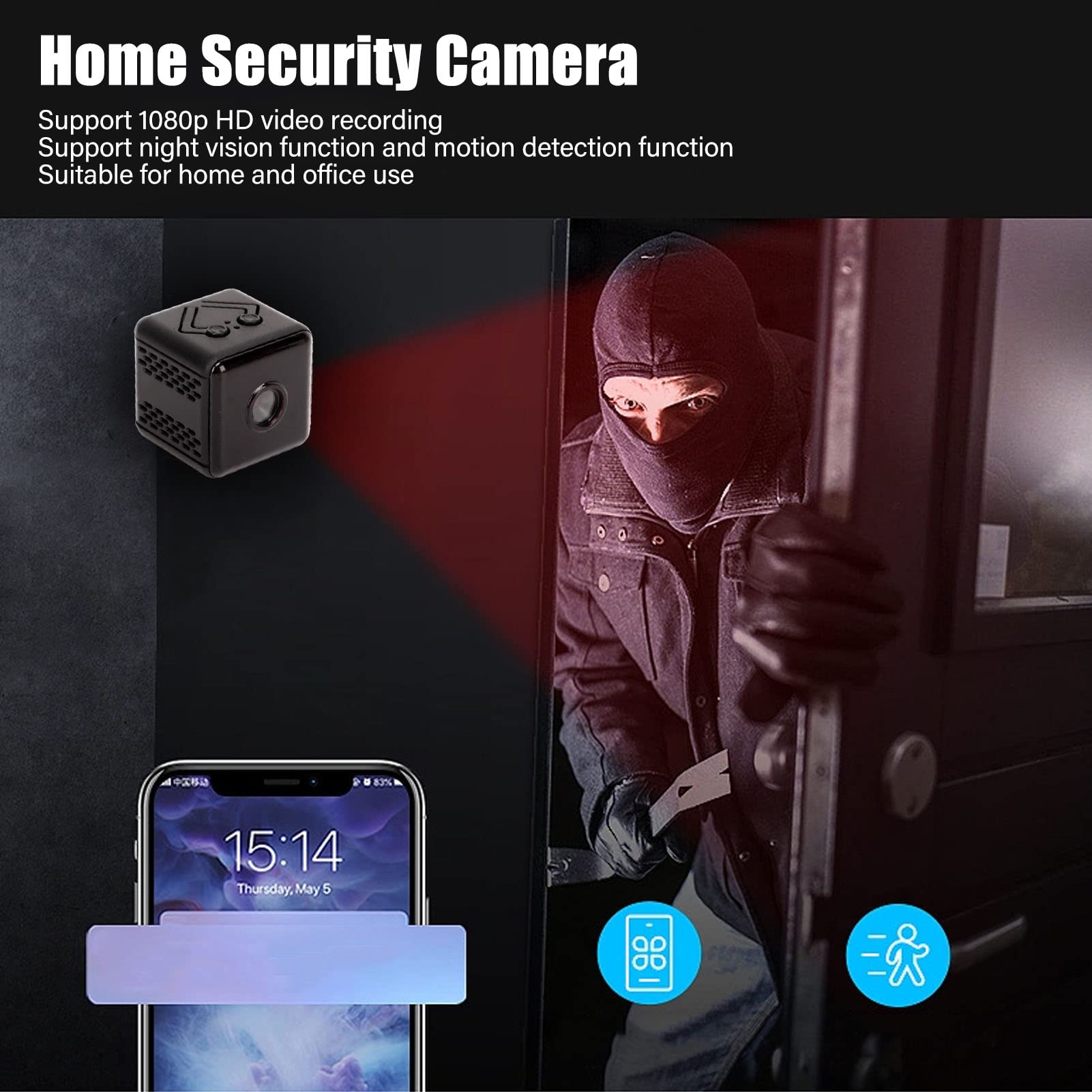 Mini Cámara Inalámbrica, Cámara de Seguridad para Interiores con Visión Nocturna de 1080p, Grabación en Bucle de Detección de Movimiento, Cámara WiFi Pequeña para Interiores y