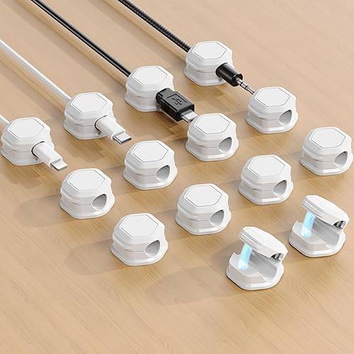 Miniatura 1 de Paquete de 14 soportes para cables, clips magnéticos para cables, soporte para cables para mesita de noche, organizador de cables para escritorio,