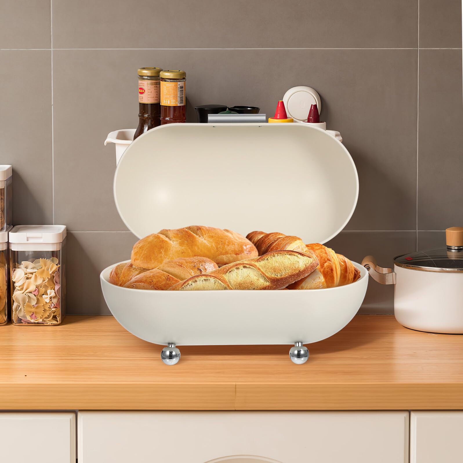 Genérico Recipiente Hermético para Pan de Hierro Blanco Almacenamiento Seguro y Diseño Exquisito Adecuado para Cocina y Uso Doméstico