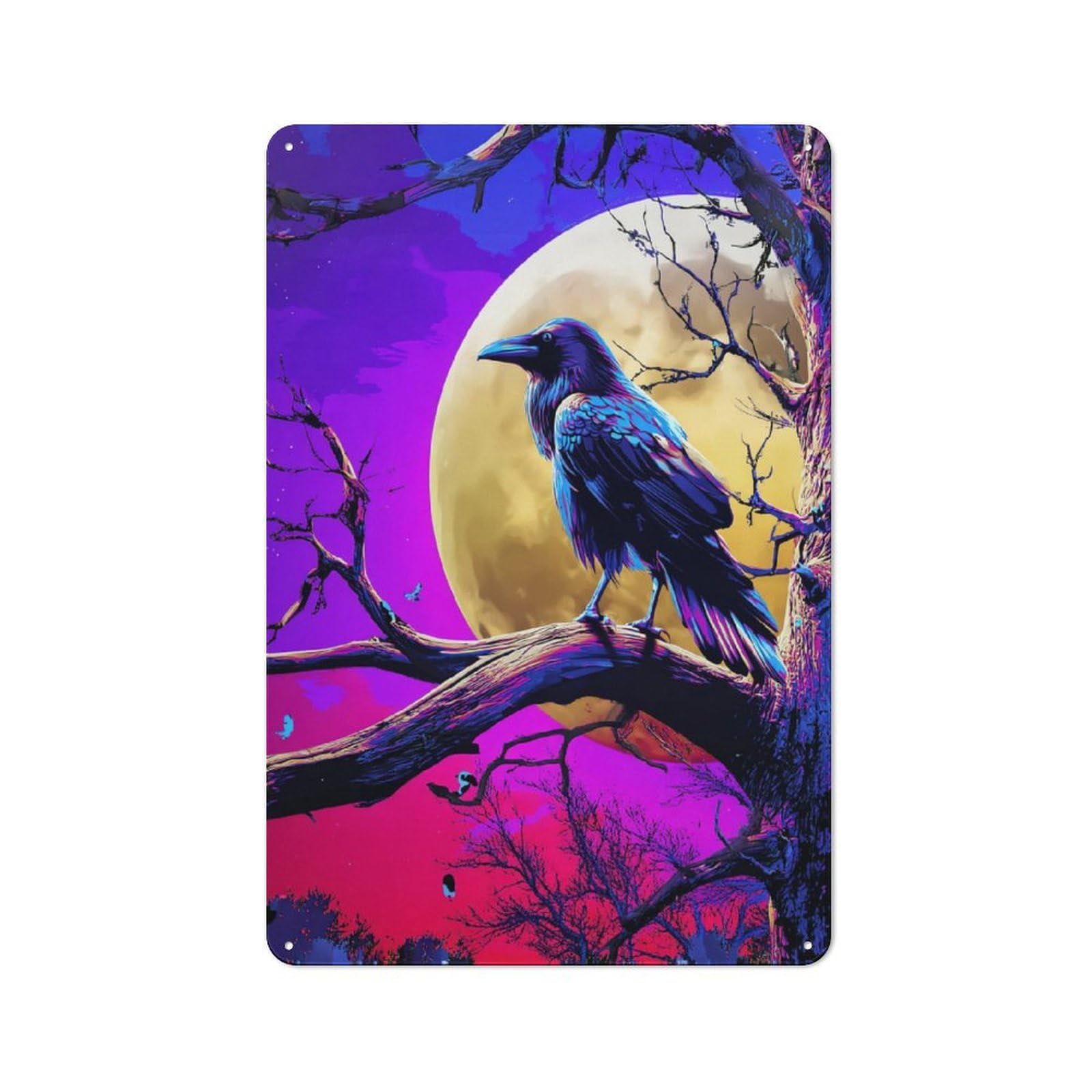 Junmoney Moonlit Raven's Perch Vintage Tin Sign 30X20cm, Rustic Bistro Wall Plaque For Kitchen, Cafe, Pantry Or Dining Room