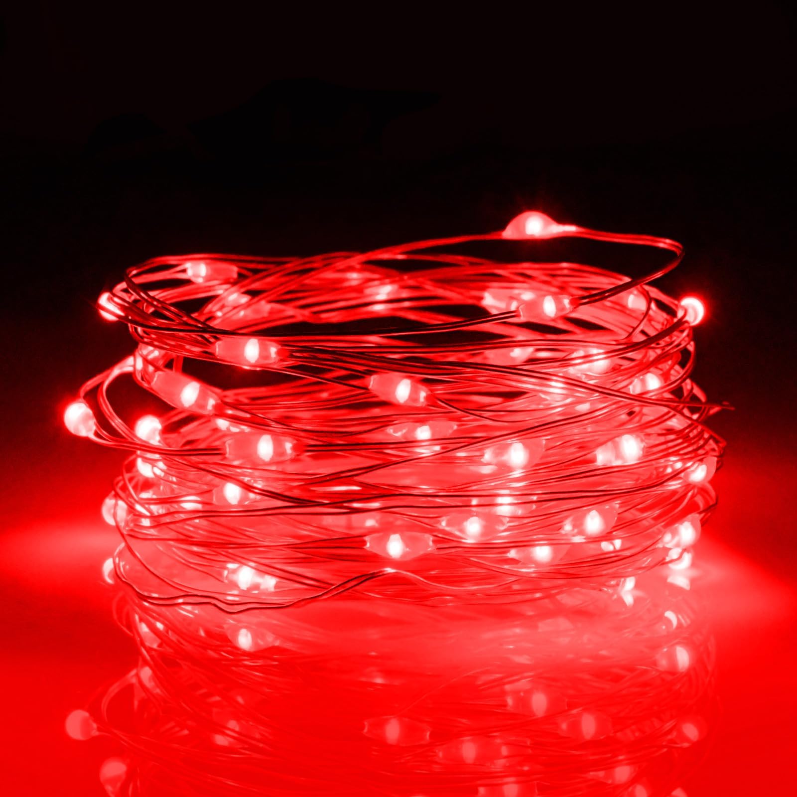 aifuloRed Fairy Lights, 3M 30LED Red String Lights Battery Operated with Timer 6 Hours on/18 Hours Off, Copper Wire Battery Fairy Lights for Valentines, Halloween Decoration, Christmas, Wedding