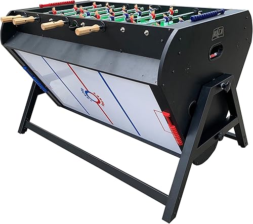 Vista 2 de KICK Triplex 55″ Varillas telescópicas 3 en 1 giratoria multijuego mesa – Juego de mesa de juego combinado – Billar, Air Hockey y futbolín