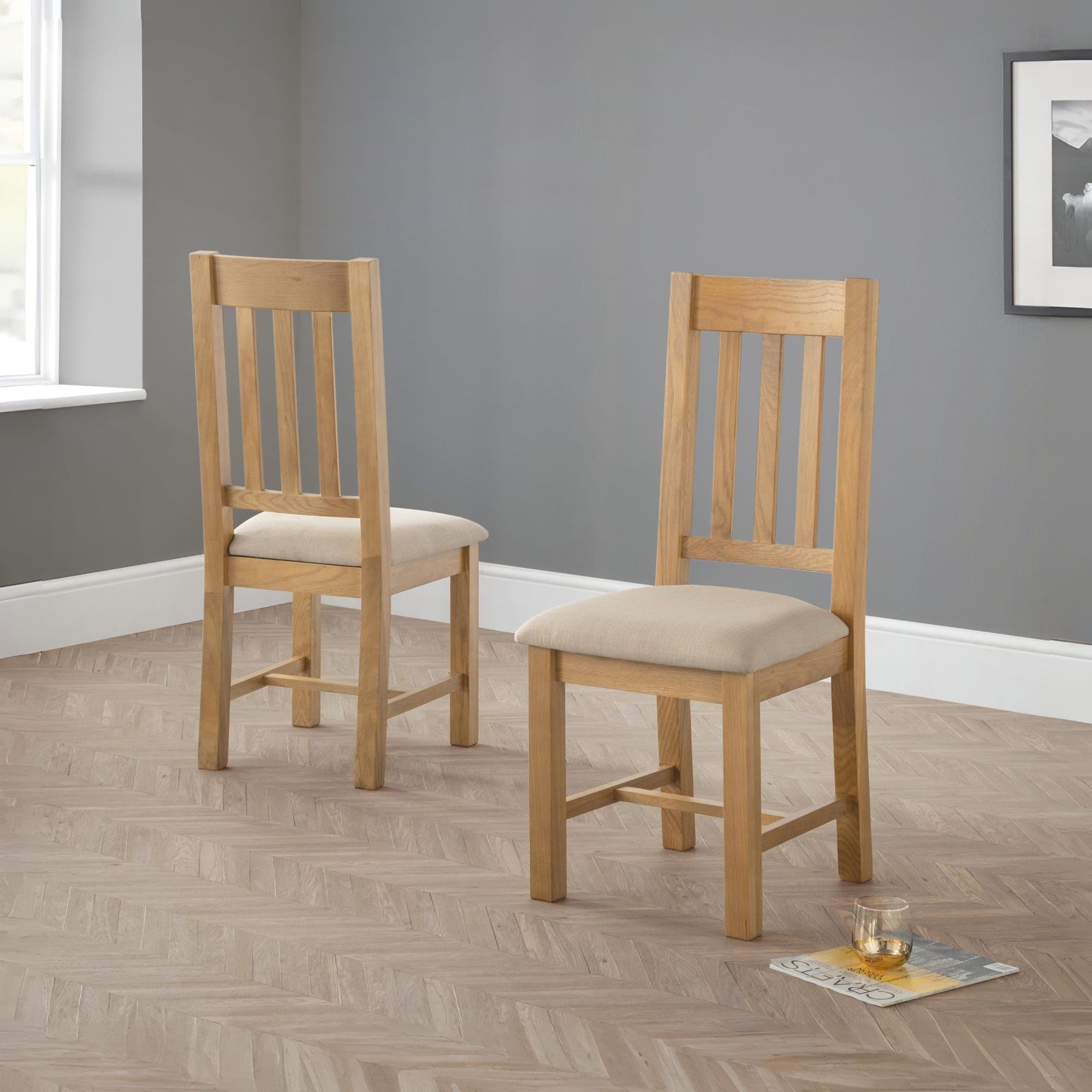 Julian Bowen Hereford Dining Chair - Oak - Taupe - Set of 2
