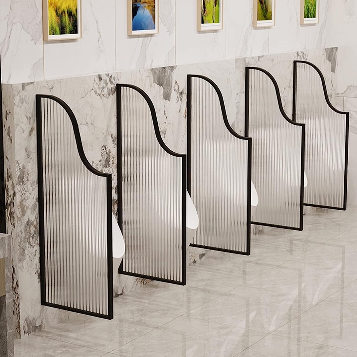 GLETSF Glass Room Divider Office Partition Tempered Glass Panels Table Dividers Panels Partitions,Black Urinal Divider Wall Privacy Screen For Men'S Urinals Wallmounted Transluc