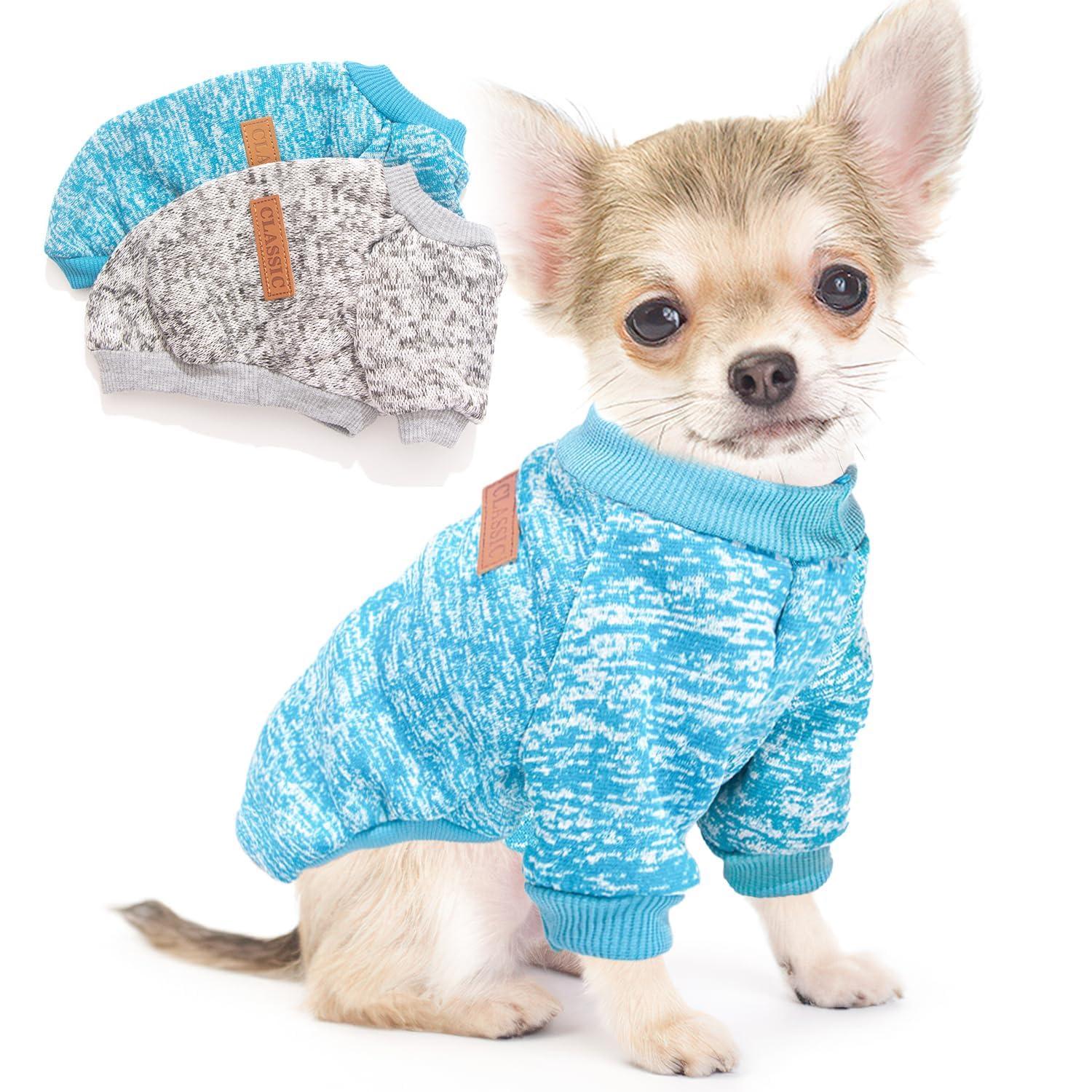2 Pieces Dog Sweaters for Small Pets Fall Winter Fleece Warm Outfit for Boy Girl Yorkie, Chihuahua, Bulldog, Dachshund, Pug, X-Large