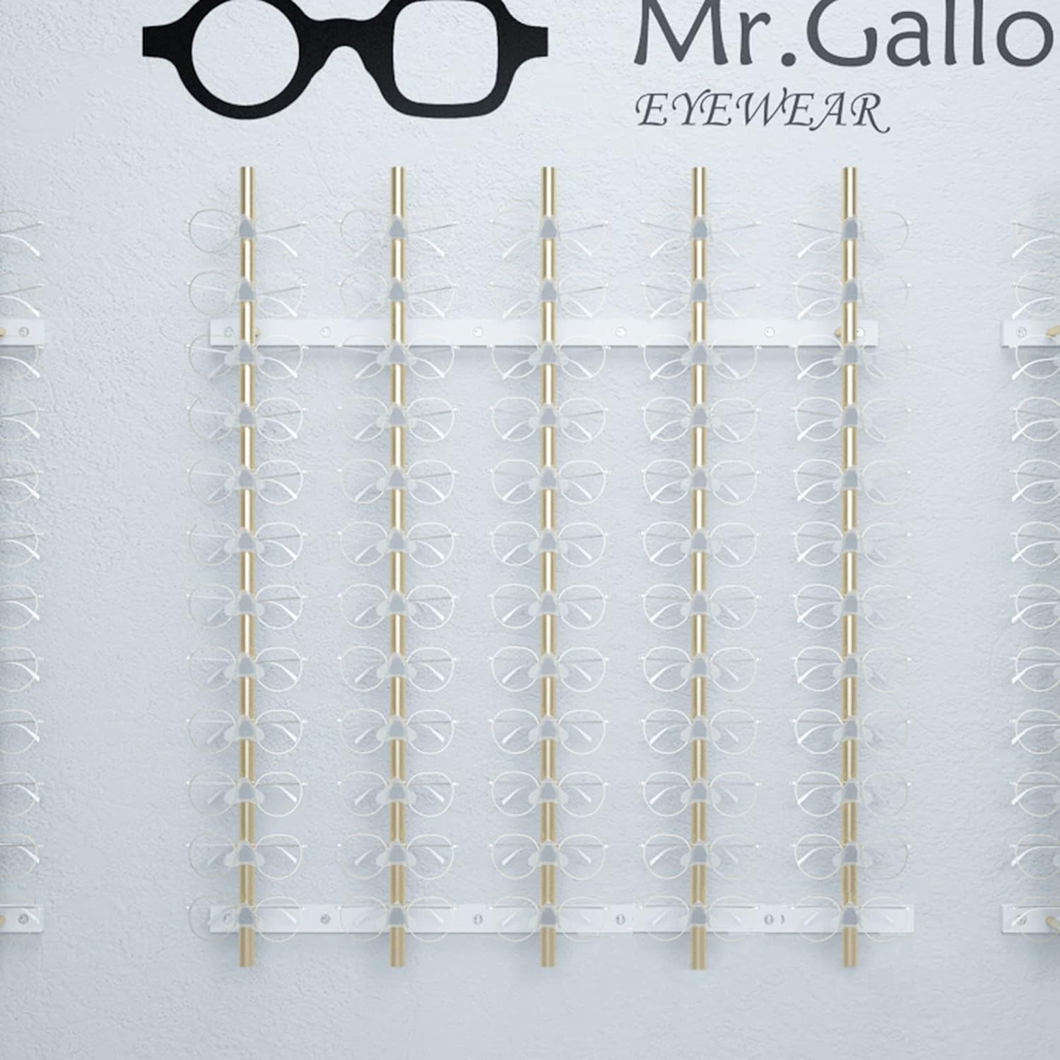 Wallmounted Glasses Stand, Modern Gold Retail Metal