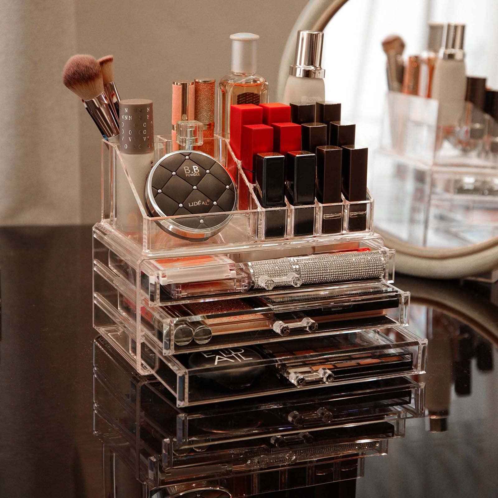 Clear Cosmetic Storage Organizer - Easily Organize Your Cosmetics, Jewelry and Hair Accessories. Looks Elegant Sitting on Your Vanity, Bathroom Counter or Dresser. Clear Design for Easy Visibility.…