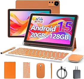 Tablet Android 15 de 10 polegadas, 20 GB de RAM + 128 GB de ROM/2 TB expansível, processador quad-core de 2,0 GHz, tela HD de 1280 x 800, WiFi 5G 6 BT5.0, tablets 2 em 1 com capa de teclado e