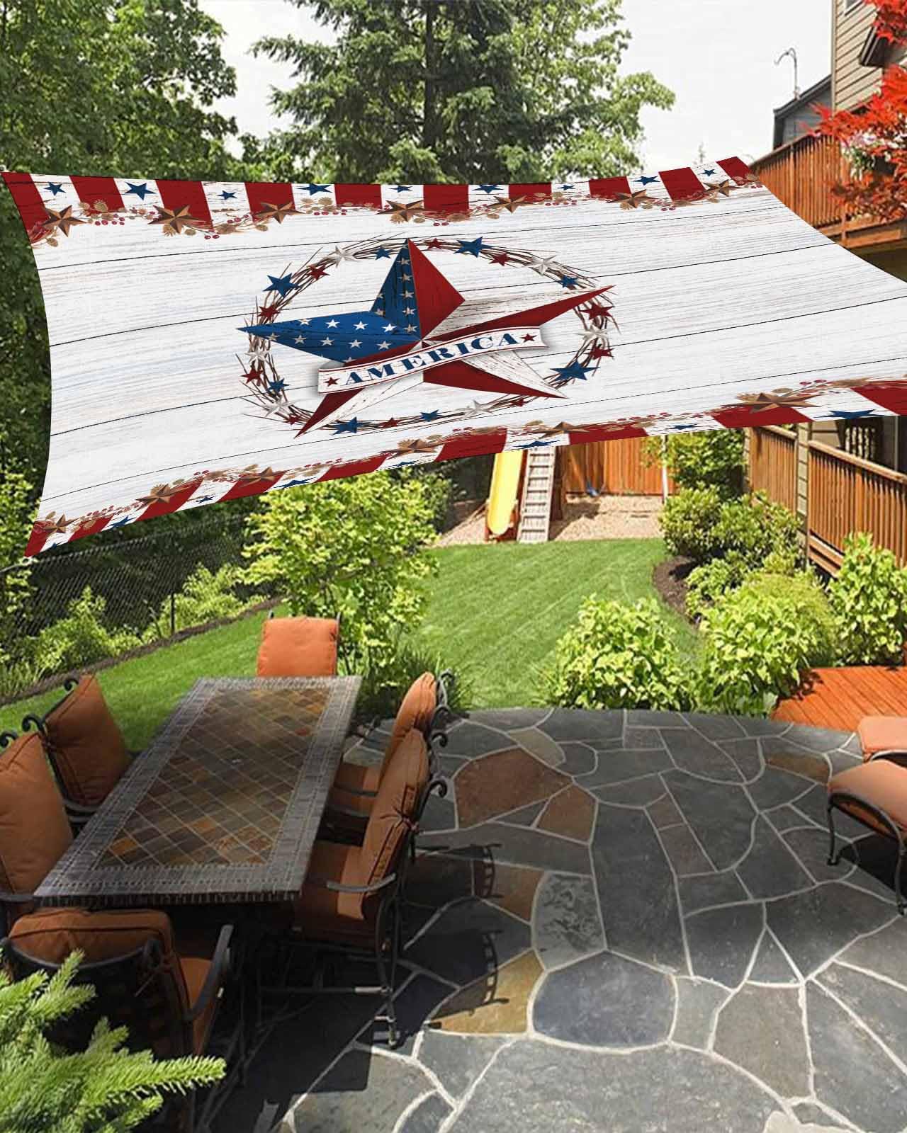 Boanket Sun Shade Sail 12' x 16', Country Star 4th of July Sun Blocking Shades Privacy Outdoor Covering, Texas Star Blue Red Farmhouse Shade Cloth for Patio Deck Terrace Garden Lawns Beach Backyard