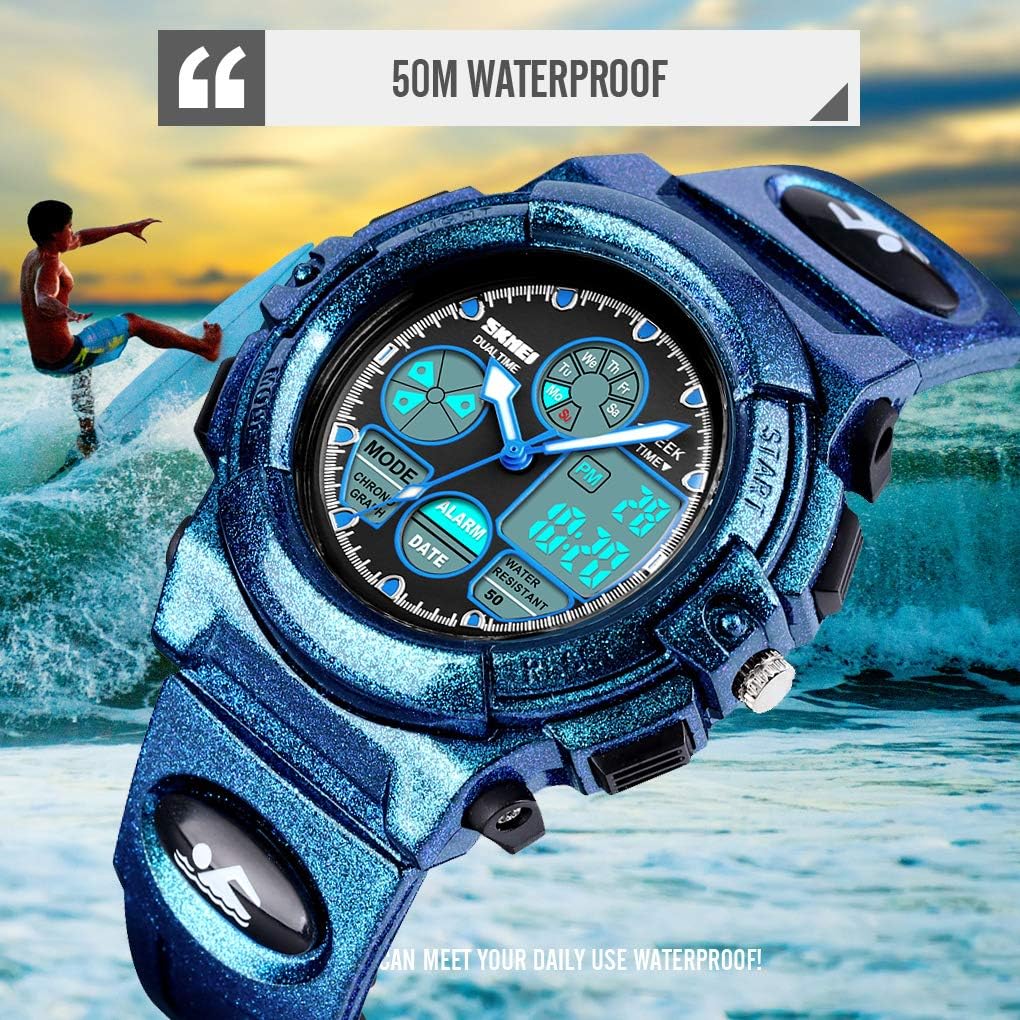 Dayllon Boys Digital Watch Outdoor Sports 50M Waterproof Electronic Watches Alarm 12/24 H Stopwatch Calendar Boy Girl Wristwatch - All Blue