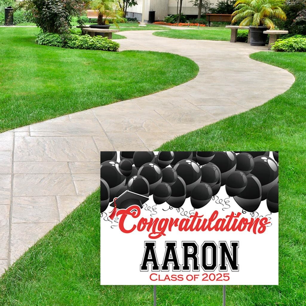 Black and Red Graduation Party Personalized Yard Sign
