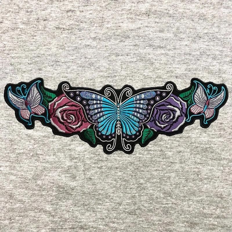 Patch brodé papillons fleurs accessoire mercerie customisation vêtement