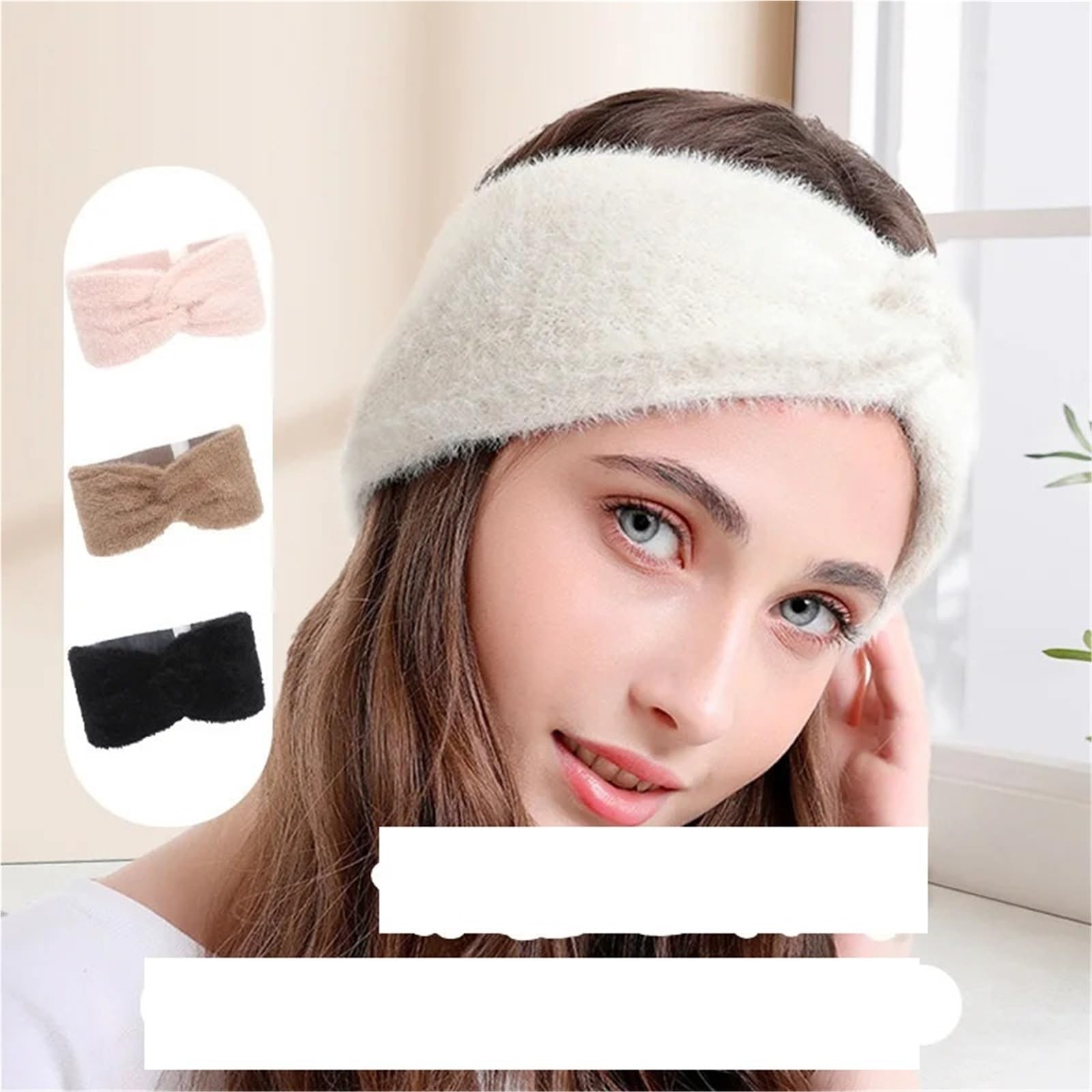 2 uds diadema calentadora de orejas banda elástica for el cabello felpa Color sólido turbante ancho diademas cruzadas DIY Para Mujer(WHITE)