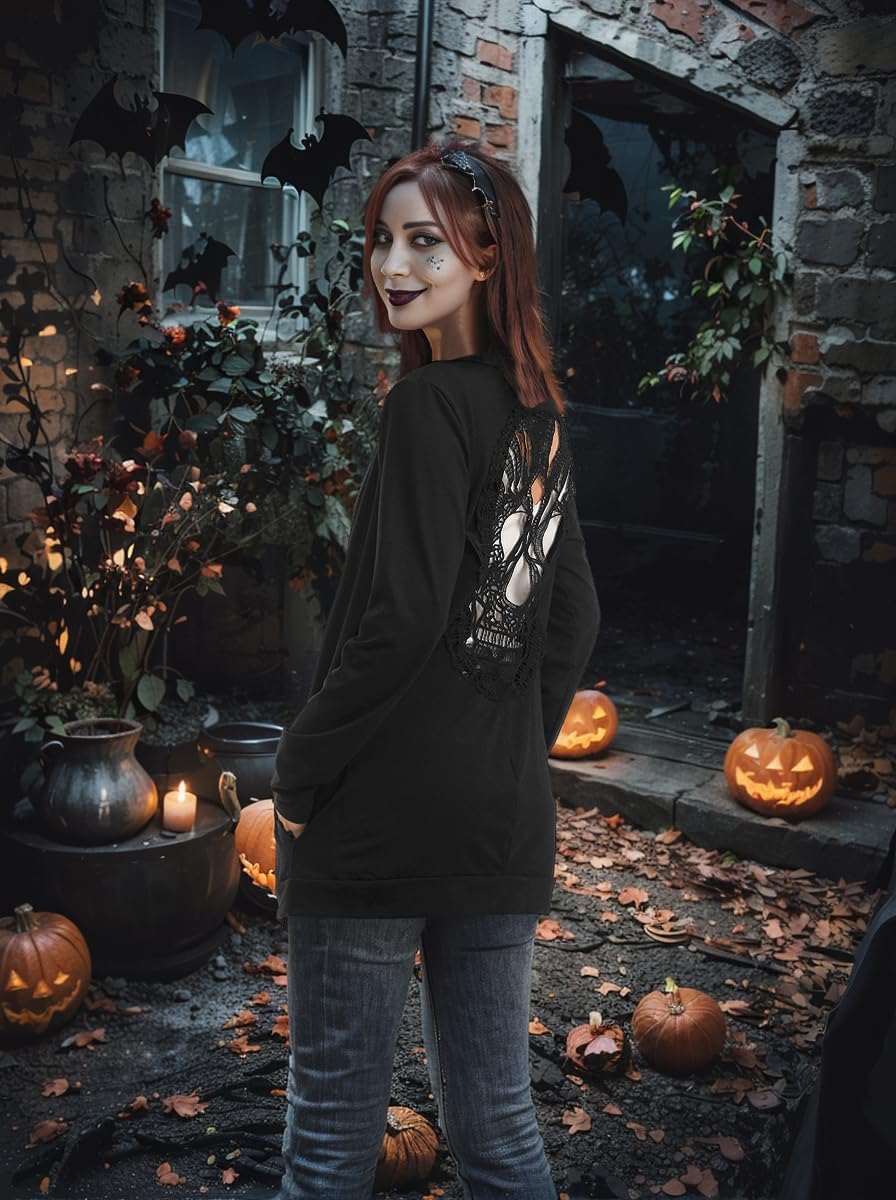 Women Cardigan Tops Long Sleeve Open Front Back Cutout Shirts Sexy Gothic Cardigan - Image 2