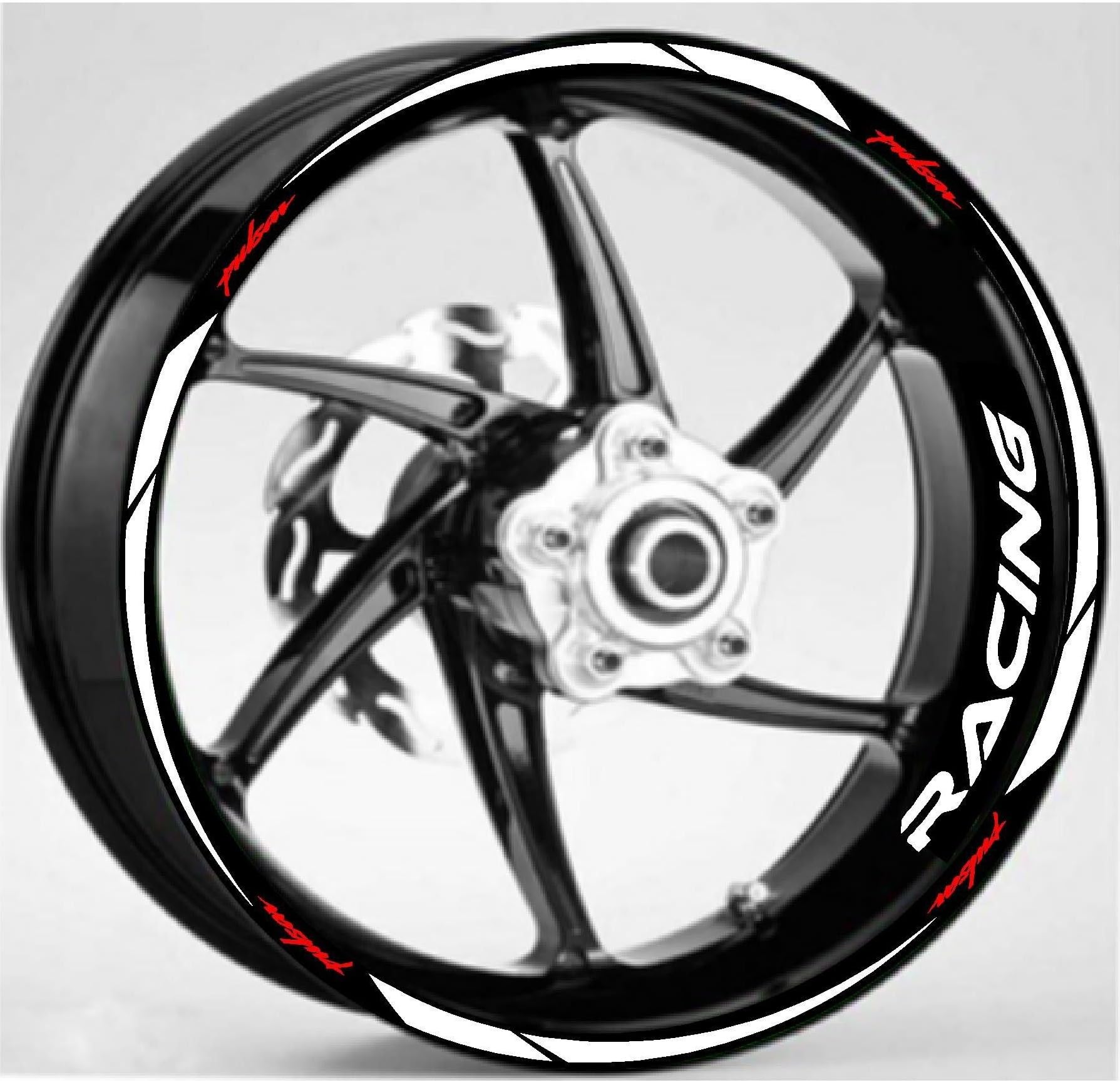 Pulsar Bike Wheel Rim Sticker Decal Set (White red) | For Bajaj Pulsar, Both Wheels Covered, Blue & White Design, Easy Application, Vinyl Material-image-26