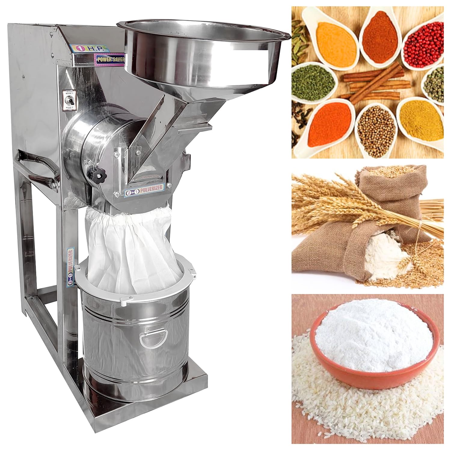 Pulveriser Machine 1 Hp Stainless Steel Body with 1 Hp Motor Single Phase Pulveriser Machine Size 22”X13”X31” Inch (LXWXH) with 5 Jali Used for Mill Grains Like Wheat, Rice, and Spices-picture-31