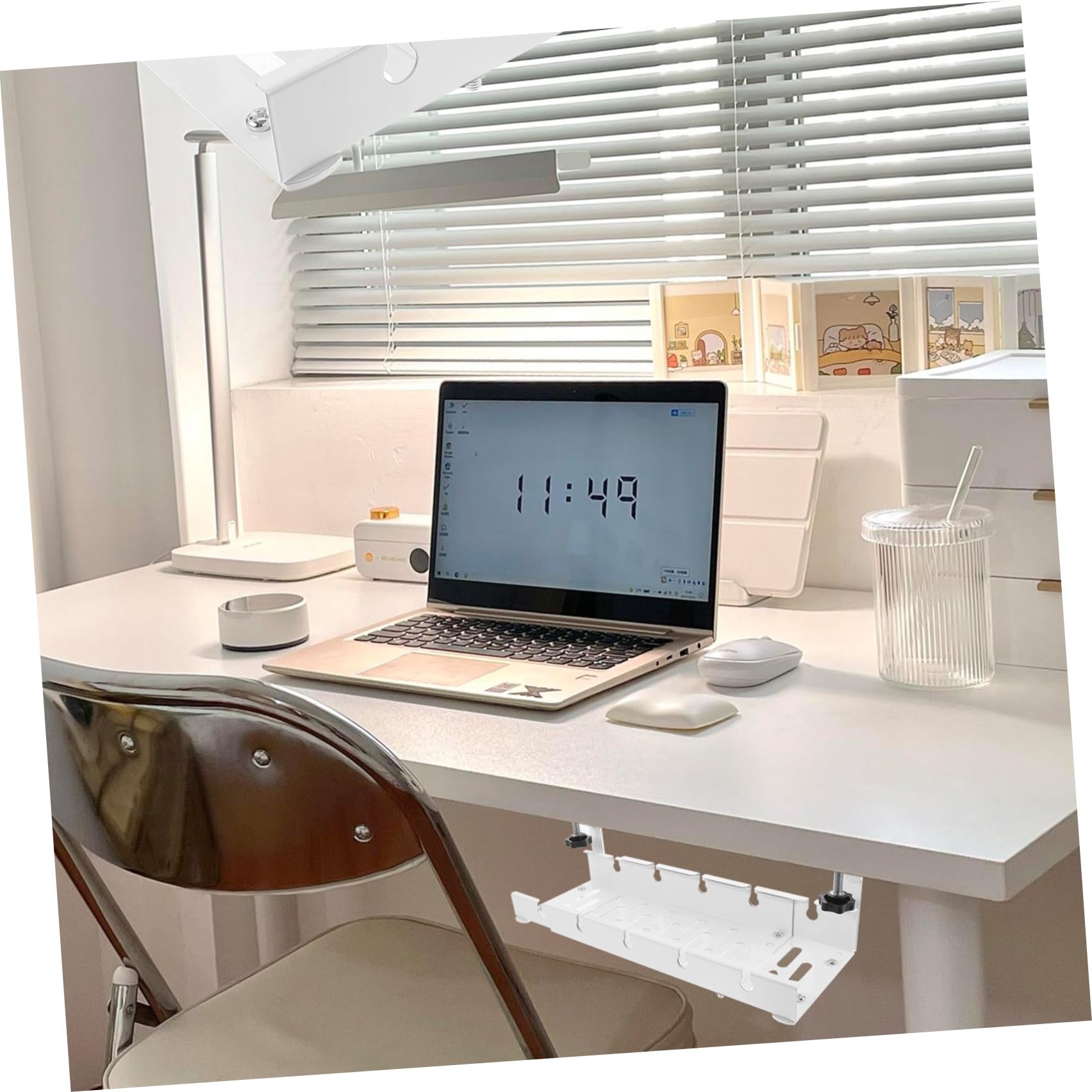 DOITOOL Organizador de Cables Debajo del Escritorio, Bandeja de Acero al Carbono Blanco, Ligera y Resistente, para Oficina y Almacenamiento de Cables
