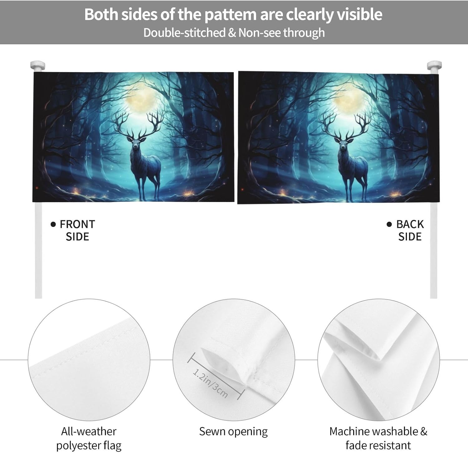 Moonlight Deer Car Flags 12"X18" Double Sided Fade Resistant Car Window Clip Flag Double Stitched Mini Handheld Flag Banner For Most Vehicle Window image 3