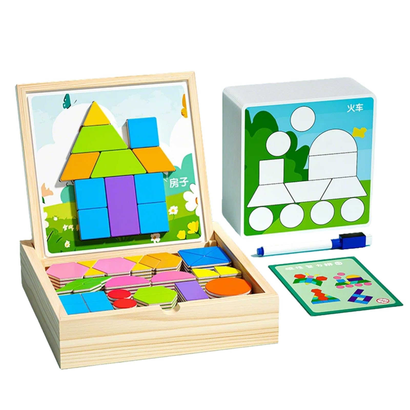 ttnmrc Montessori Magnetic Tangram Pattern Blocks Puzzle