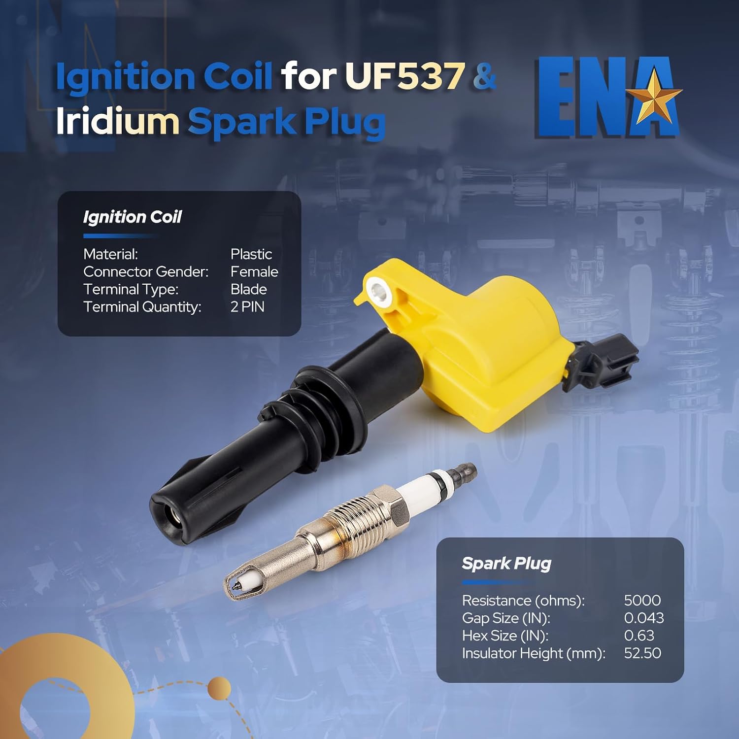 ENA 8 Yellow Ignition Coil Pack and Platinum Spark Plug Set Compatible with Lincoln Ford Expedition F150 F250 F350 F450 F550 Super Duty Mark Navigator 5.4L 6.8L Replacement for FD508 SP515 SP546 DG511