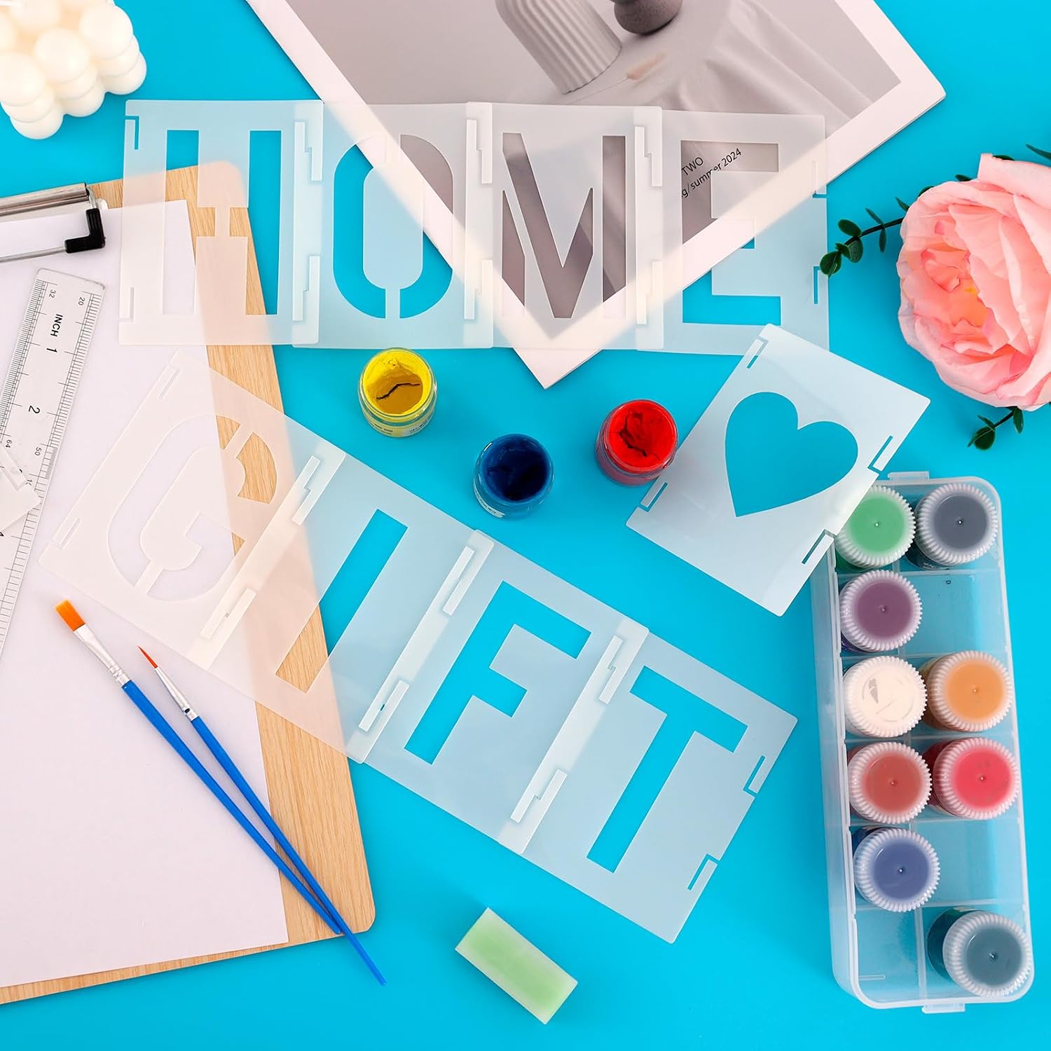 42 Pcs Letters Numbers and Symbols Stencil, 6 Inch Reusable Plastic Alphabet Templates Interlocking Stencil Kit, Art Craft Stencils for Painting on Wood, Wall, Sign (6 Inch)