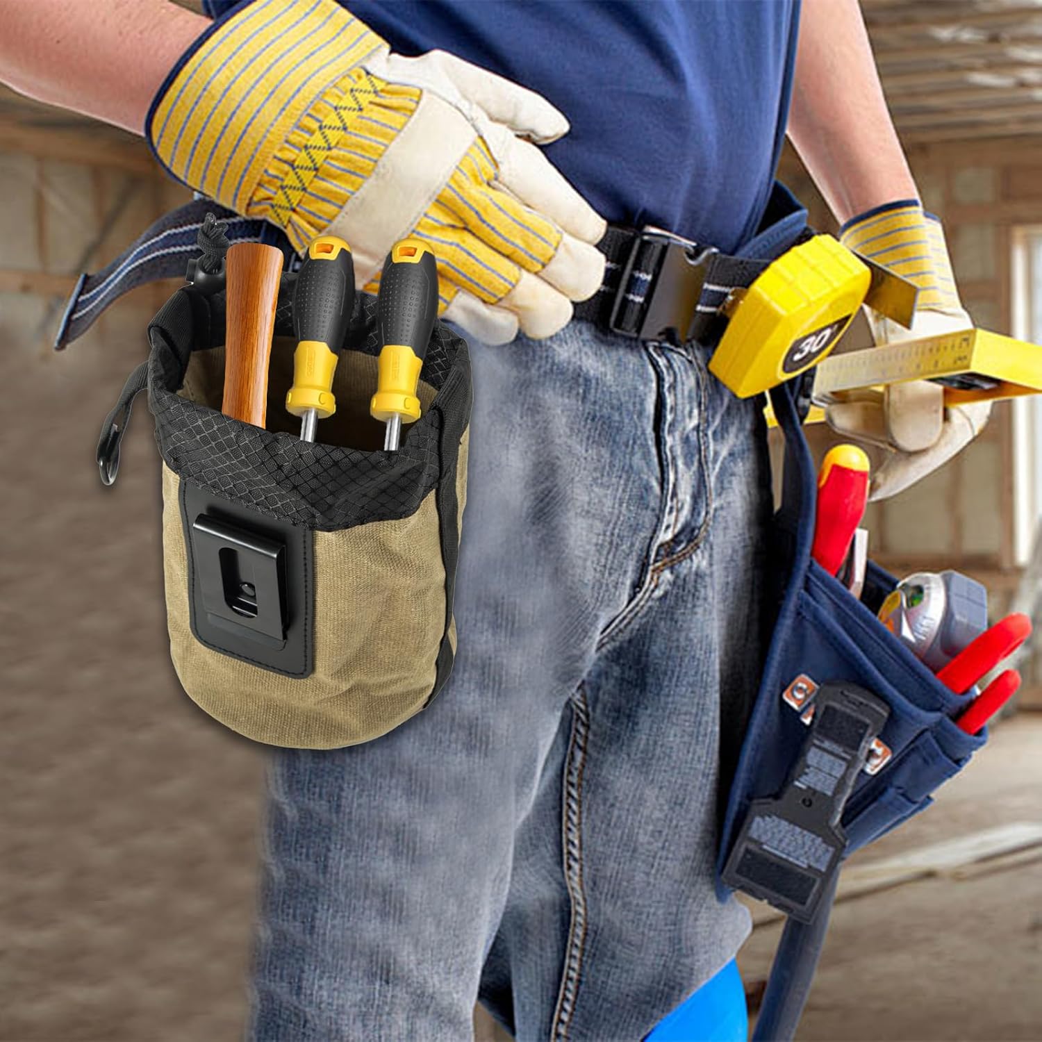 Nail/Screw Work Pouch,Metal Clip-On Tool Pouch for Tools Screws and Nails,Ideal for Electrician Plumber Carpenter Contractor Handy Man and Any Tradesperson