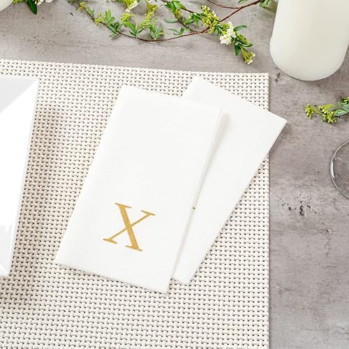Miniatura 475 de Luxenap - Toallas de invitados de 15.8 x 7.9 pulgadas, 50 toallas de mano con letras plateadas, letra "P", fuente Sans Serif, servilletas de papel