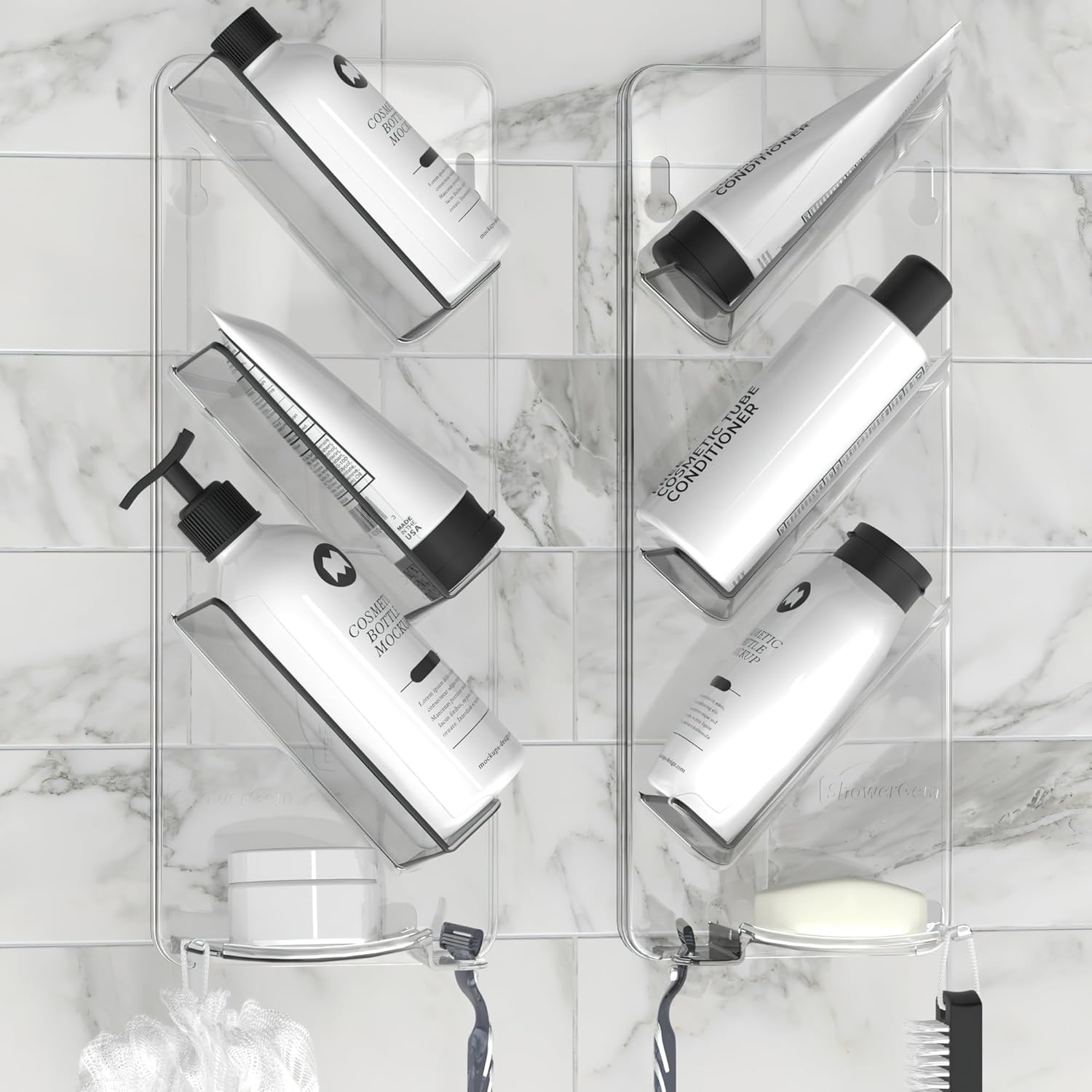 ShowerGem Easy Clean Shower Caddy 2 Pack Durable Rustproof Bath Organizer No Suction Cups No Screws Wall Mounted