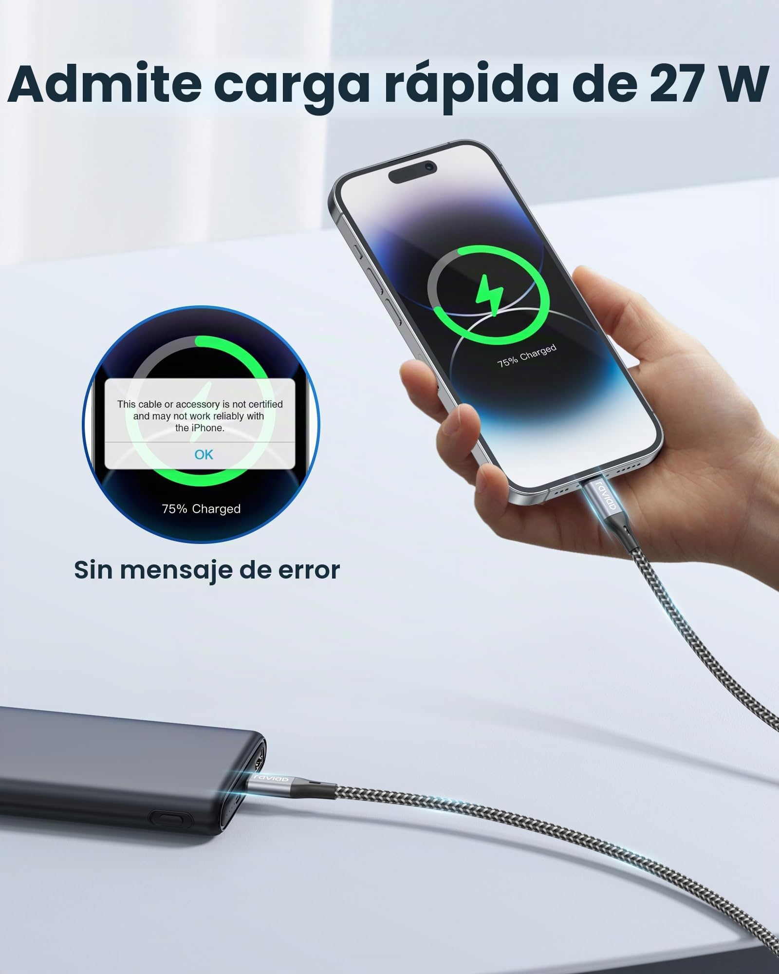 RAVIAD Cable USB C a iPhone 1M [MFi Certificado] Cable Cargador iPhone Carga Rápida Power Delivery Cable Tipo C a iPhone para iPhone 13 Pro Max/13 Mini/12 Pro/11/SE 2020/XR/XS/X/8/8 Plus - Gris