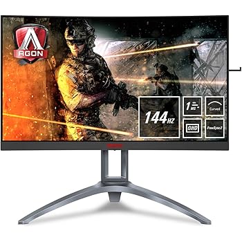 AOC AGON AG273QCX Monitor Gaming Curvo da 27", QHD 2560 x 1440, 144Hz, Tempo di Risposta 1 ms, Speaker, D-Sub, 2 HDMI, 2 DP, 4 Porte USB, Nero/Rosso