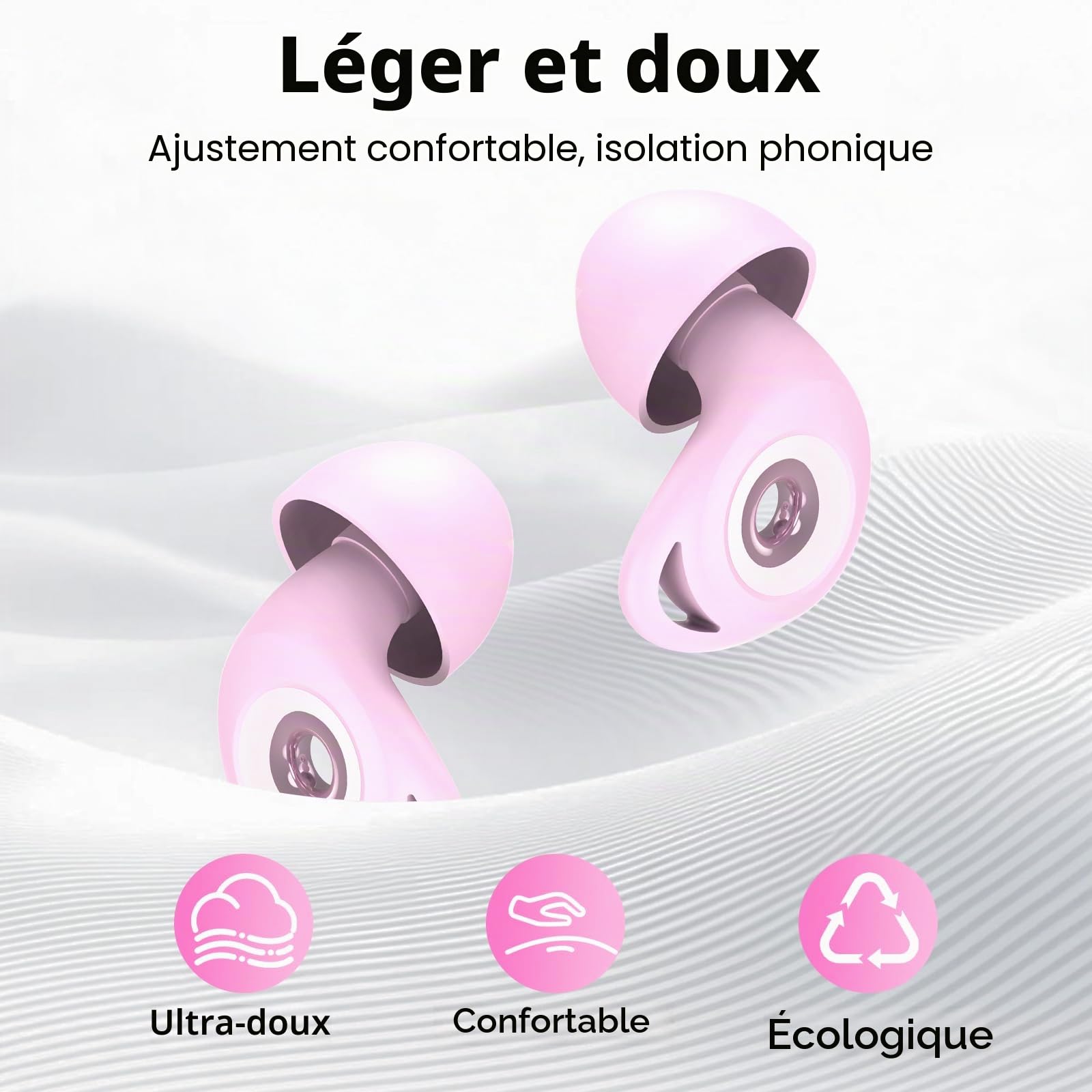 Bouchon D'oreille Pour Dormir, Anti-Bruit 45 dB, 4 Tailles (XS/S/M/L) | Douces et réutilisables, 8 embouts en 4 tailles (XS/S/M/L), bouchons d'oreille en silicone pour avion, concert, ronflement