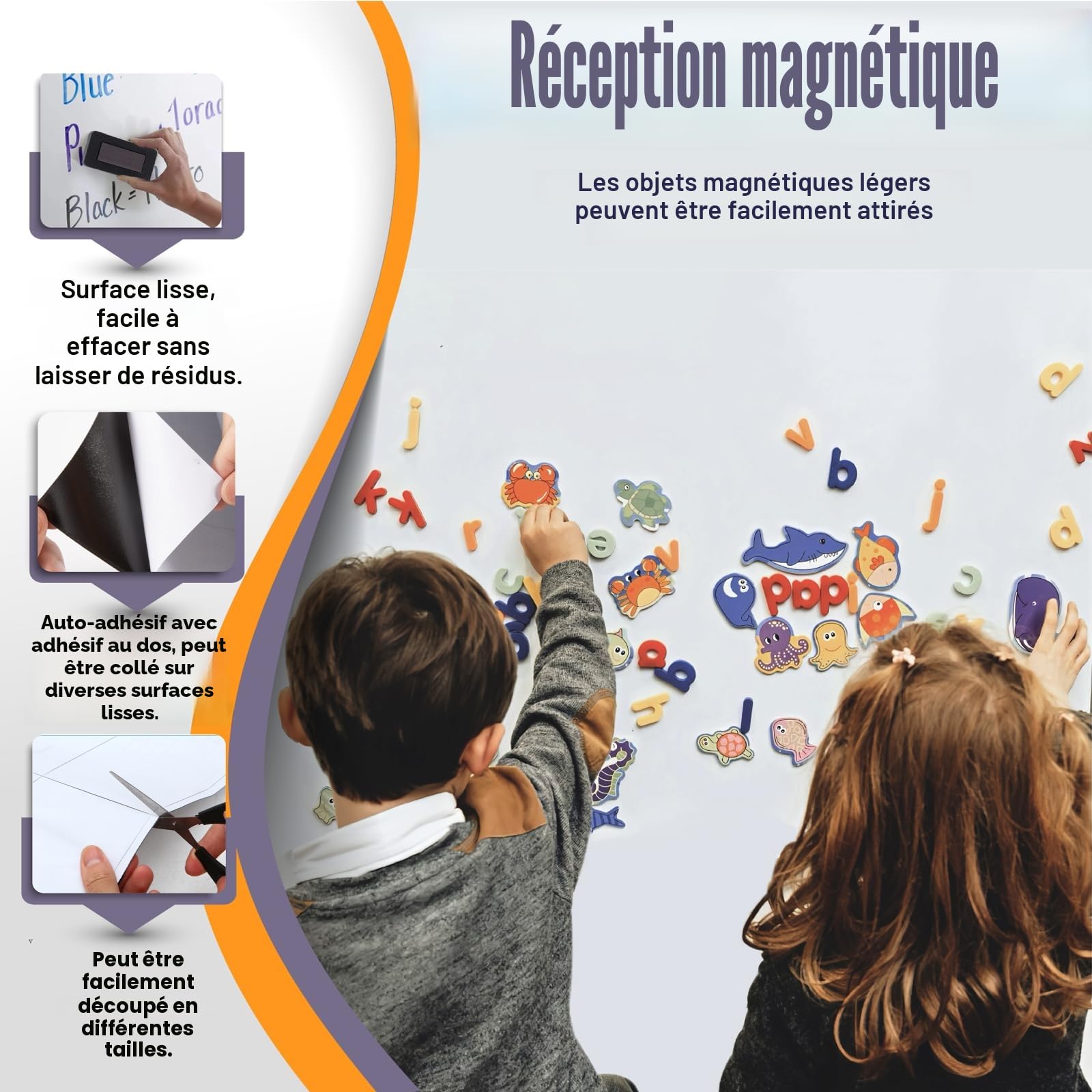 Tableau Blanc Magnétique Effaçable – 120 x 60 cm | Film Autocollant Adhésif Tableau Velleda Mural pour Maison, Bureau, Porte