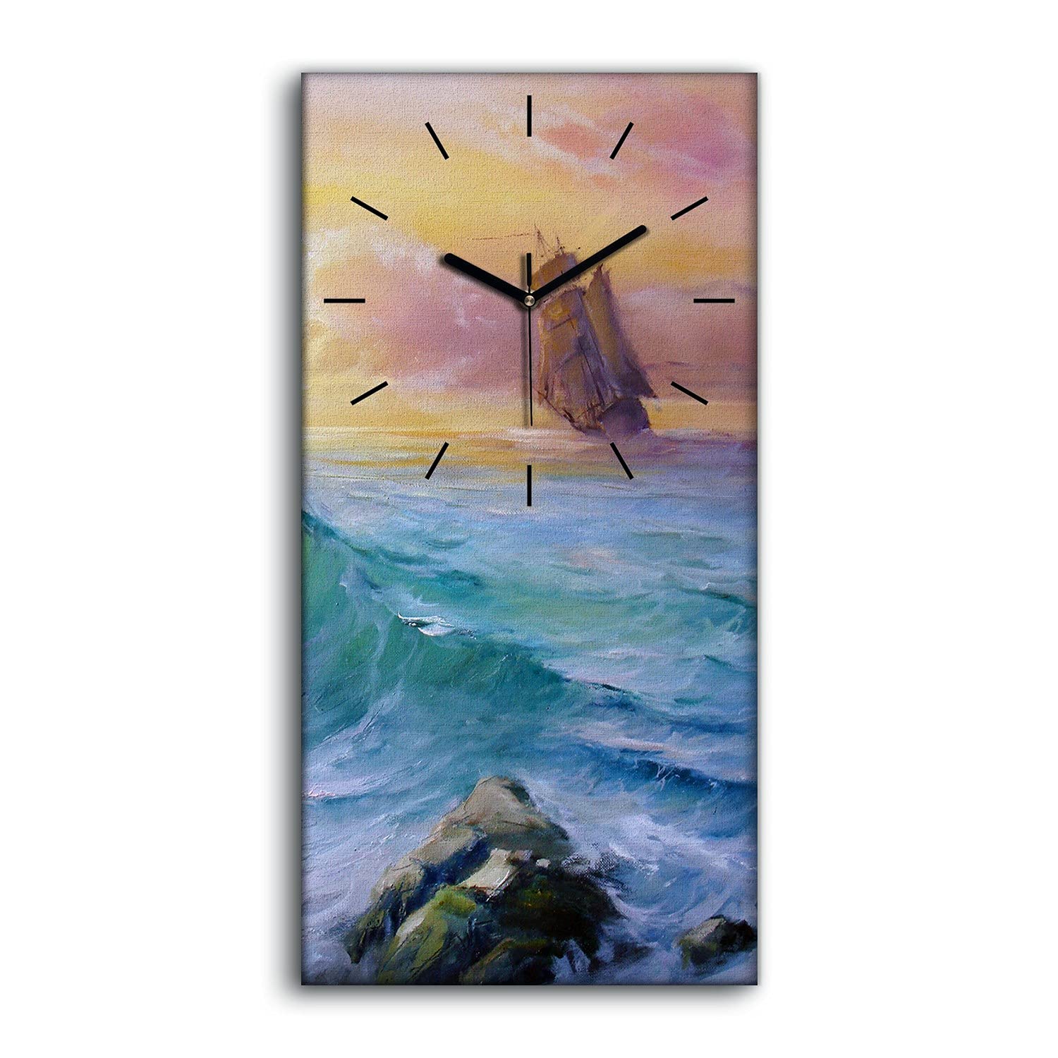 Horloge sur toile 30x60cm de salon mer et bateau à voile moderne