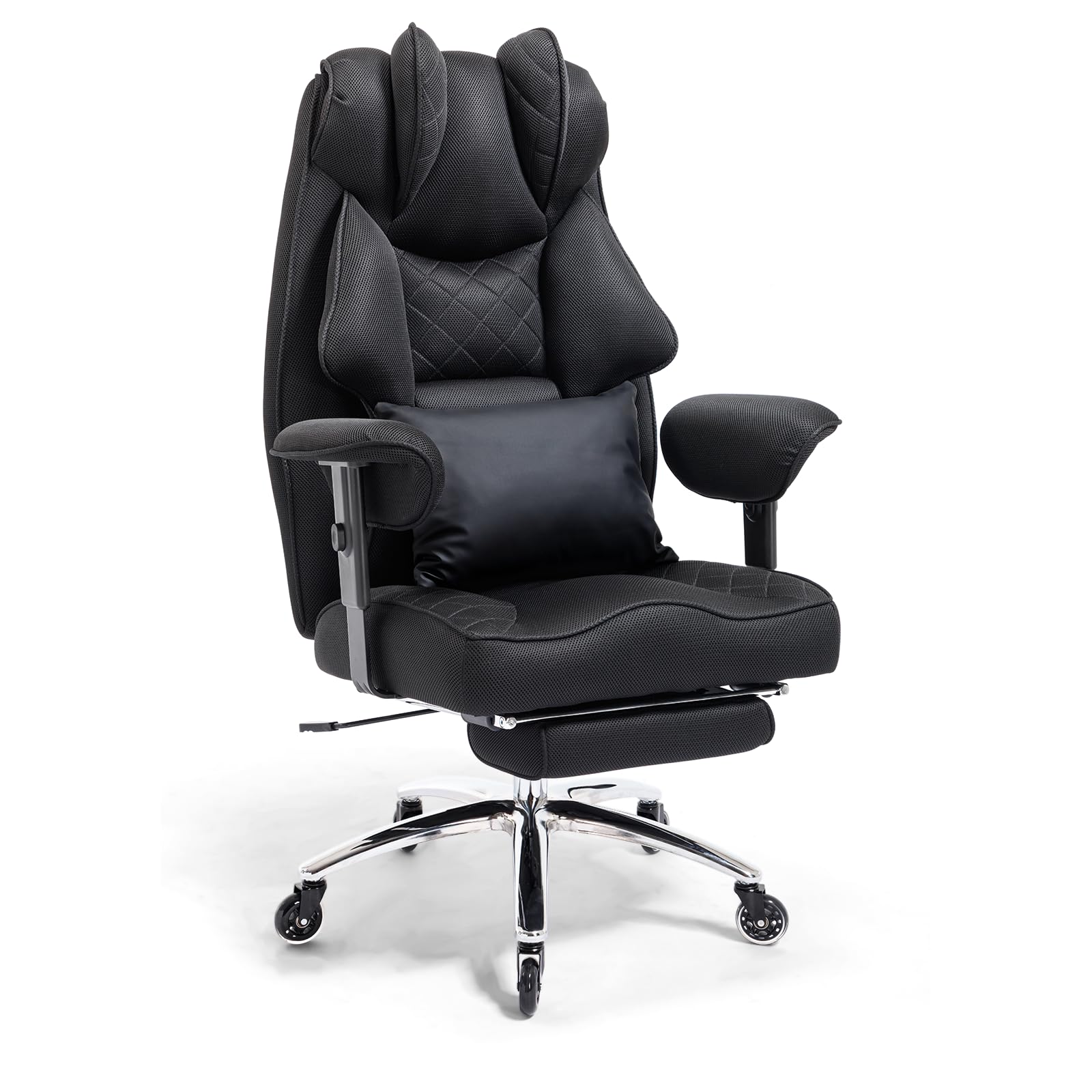 Asukale Ergonomischer Bürostuhl 200kg, Chefsessel mit Fußstütze, Schreibtischstuhl mit Lendenkissen, Bequem XXL Breiter Sitzfläche, verdickte Gepolstert, Höhenverstellbar, Wildlederimitat