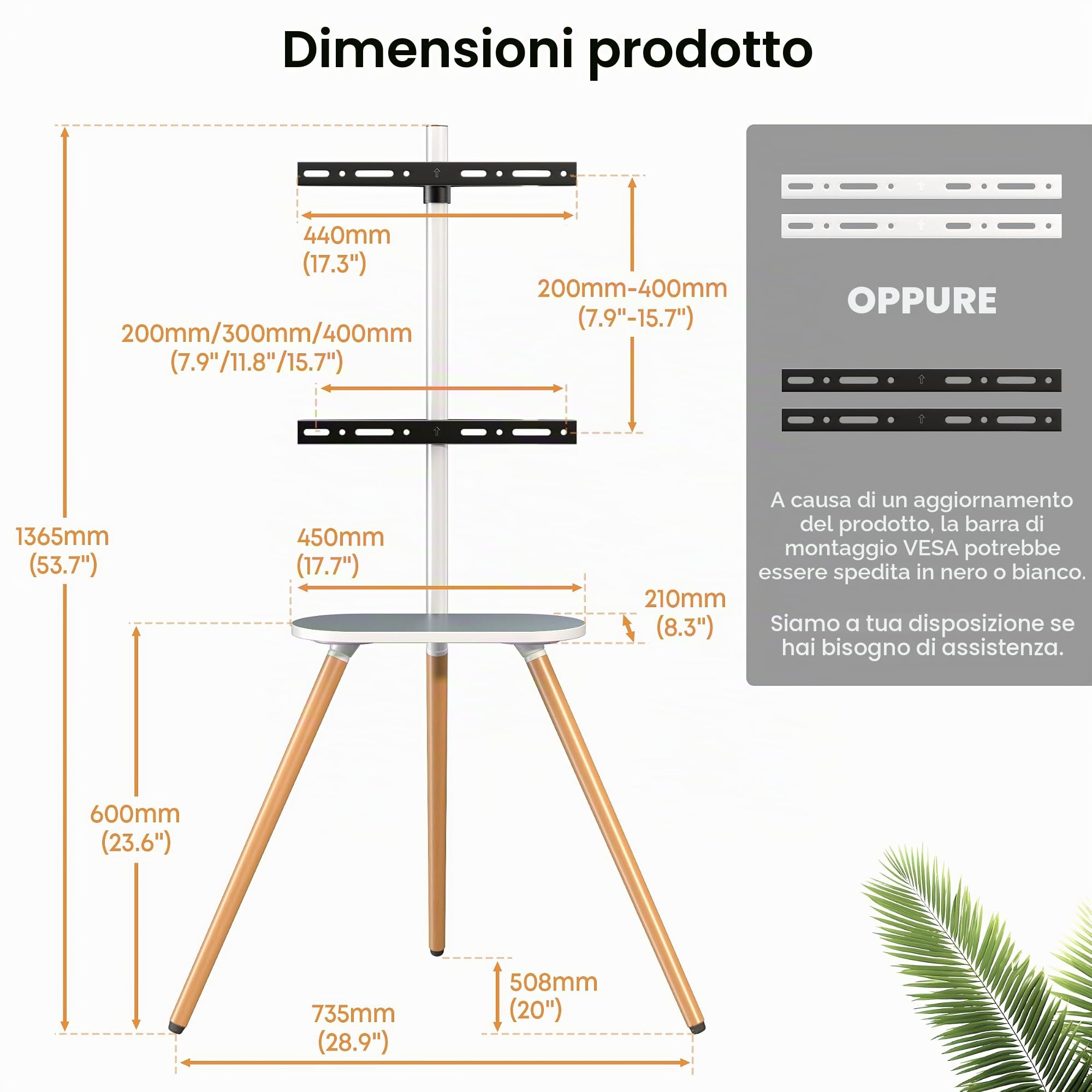 PUTORSEN Tripod Supporto TV Universale, Dimensioni Schermo 43"-65", LCD/LED/OLED/QLED, Girevole e Adattabile in Altezza, Max VESA 400 x 400mm, Design Elegante, Bianca