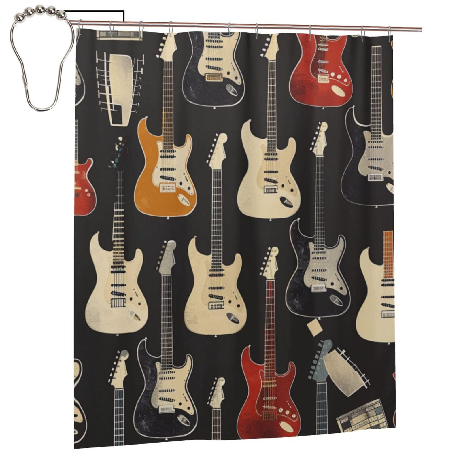 BWWHCCTI Guitar pattern Printed Shower Curtain With 12 Iron Hooks Opaque Quick Drying Waterproof Shower Curtains Sets For Bathroom 152x183 Cm